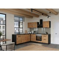 Eckküche Liverpool m. Geräten ca. 240x240cm Graphit/Eiche - Schieferfarben/Eiche Wotan, Basics, Holzwerkstoff/Metall (240/240cm) - Held