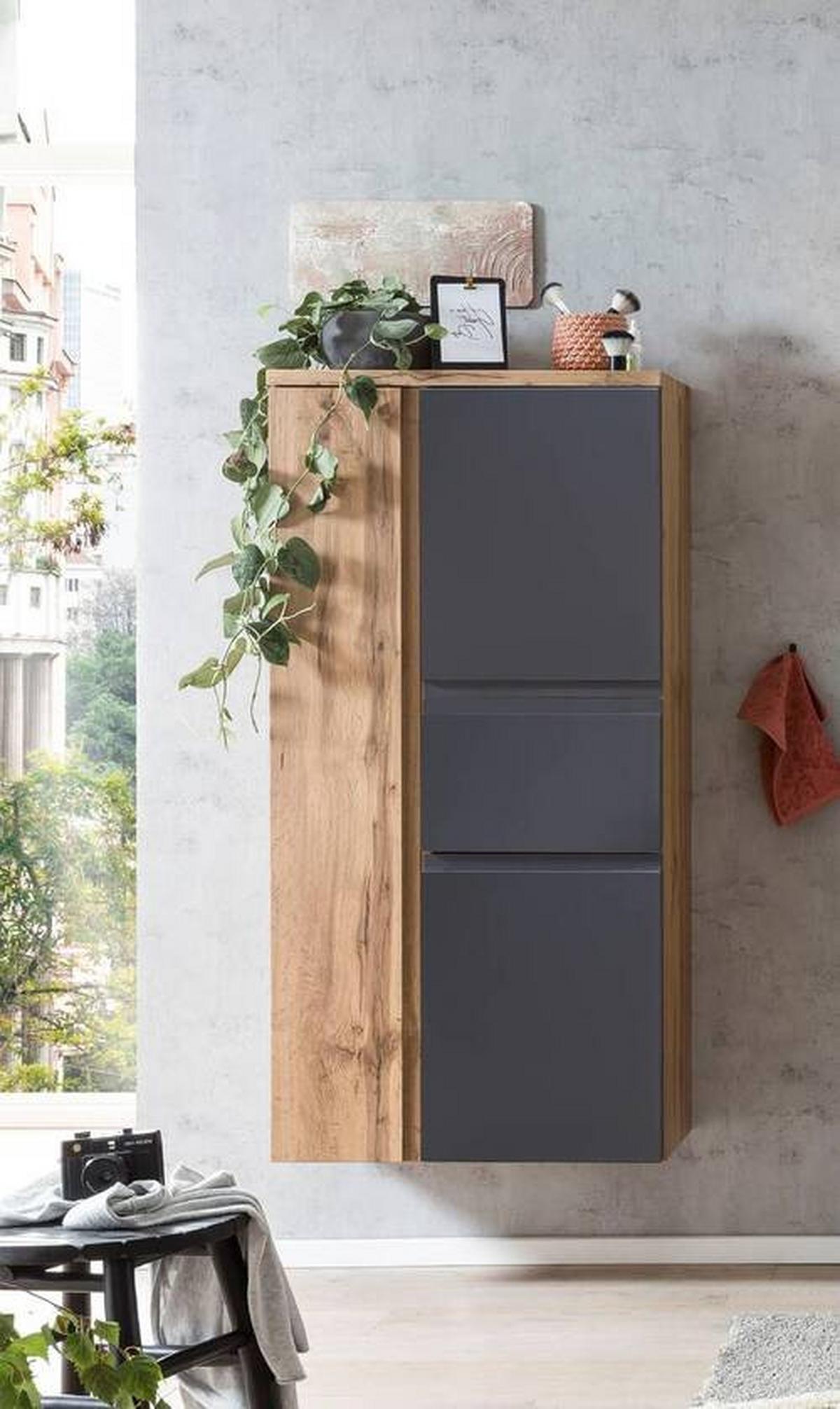 Midischrank Varese ca. 65x130 cm Grau/Eiche - Eiche Wotan/Silberfarben, MODERN, Holzwerkstoff/Kunststoff (65/130/35cm) - Held