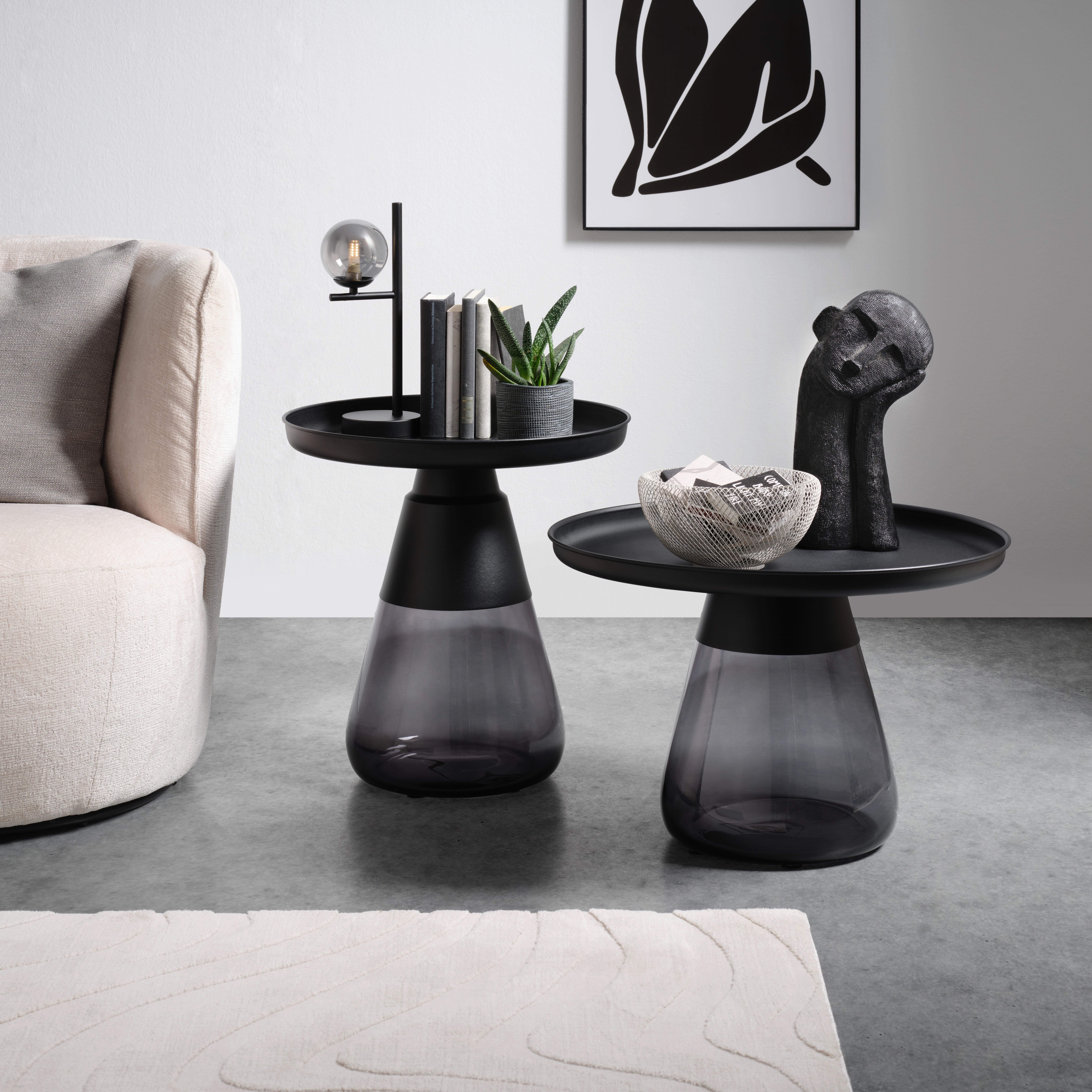 Beistelltisch Bottiglia Schwarz/Blaugrau - Blaugrau/Schwarz, MODERN, Glas/Metall (60/43/60cm) - Kare-Design