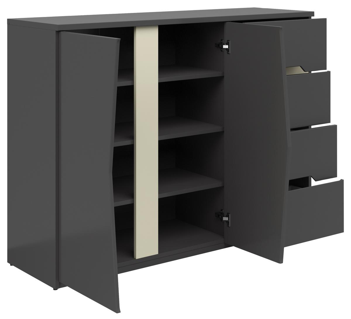 Sideboard Manhatten in Grau/Graphitfarben - Graphitfarben/Schwarz, Modern, Holzwerkstoff/Kunststoff (124/95/42cm) - Premium Living