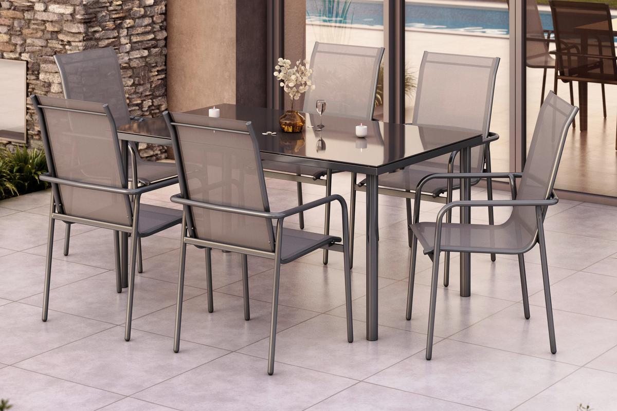 Vrtna Garnitura Torino, Siva, 7-Delno - siva, Moderno, kovina/steklo (150/74/90cm) - Beldano