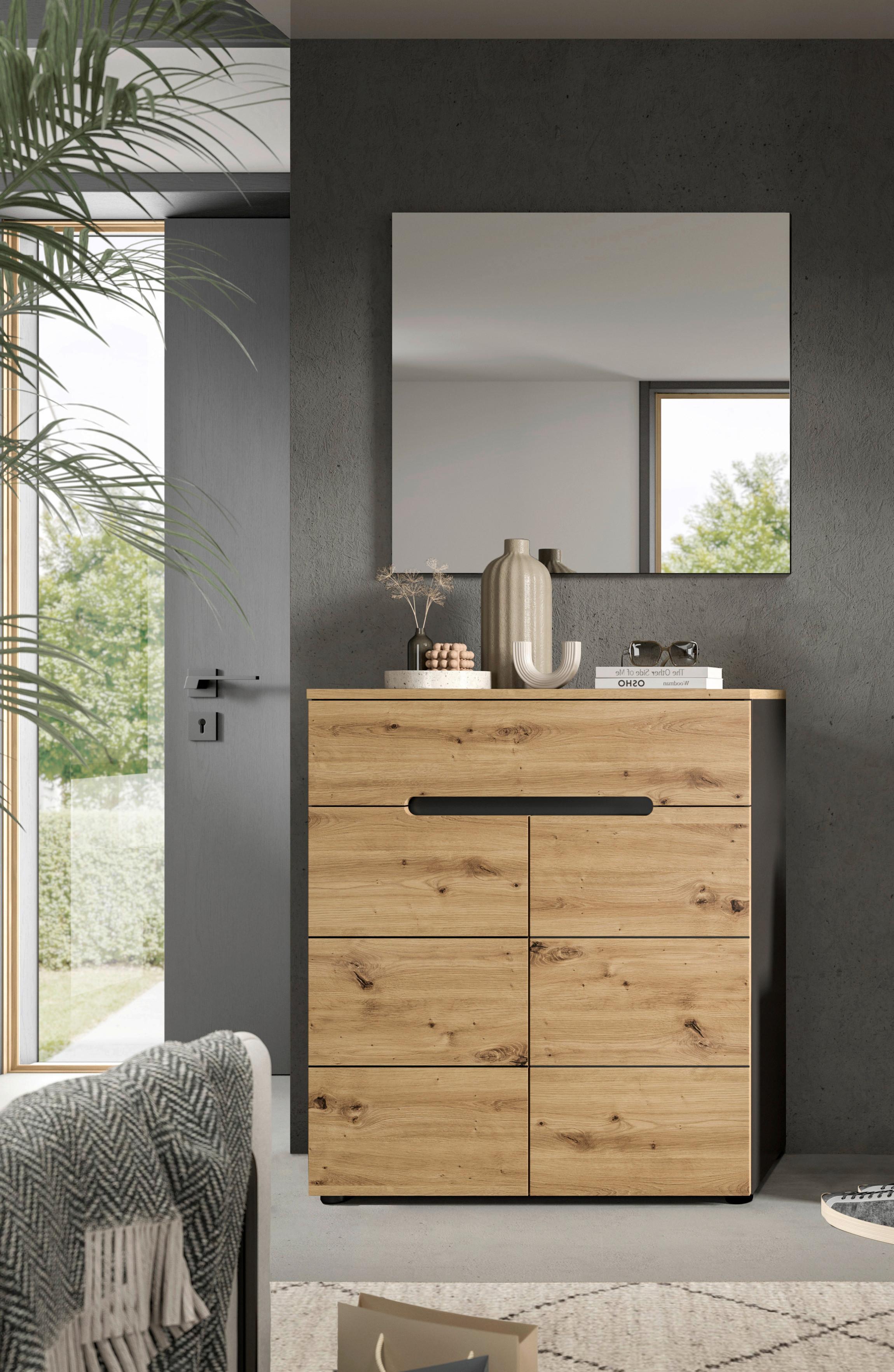 Garderobe Canu 2-teilig ca. 80x190x37cm Eiche Dekor,Grau - KONVENTIONELL, Glas/Holzwerkstoff (80/190/37cm) - MID.YOU