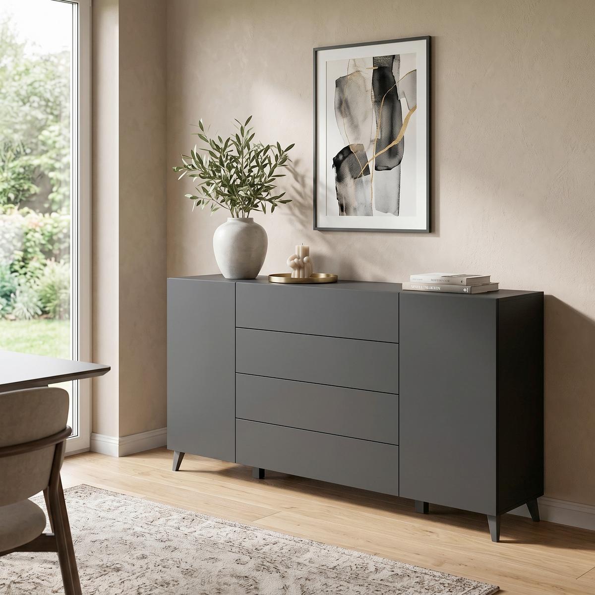 Tálalószekrény Phuket Sideboard 182 - fekete, Design, faalapú anyag (180/95,4/39cm) - P & B
