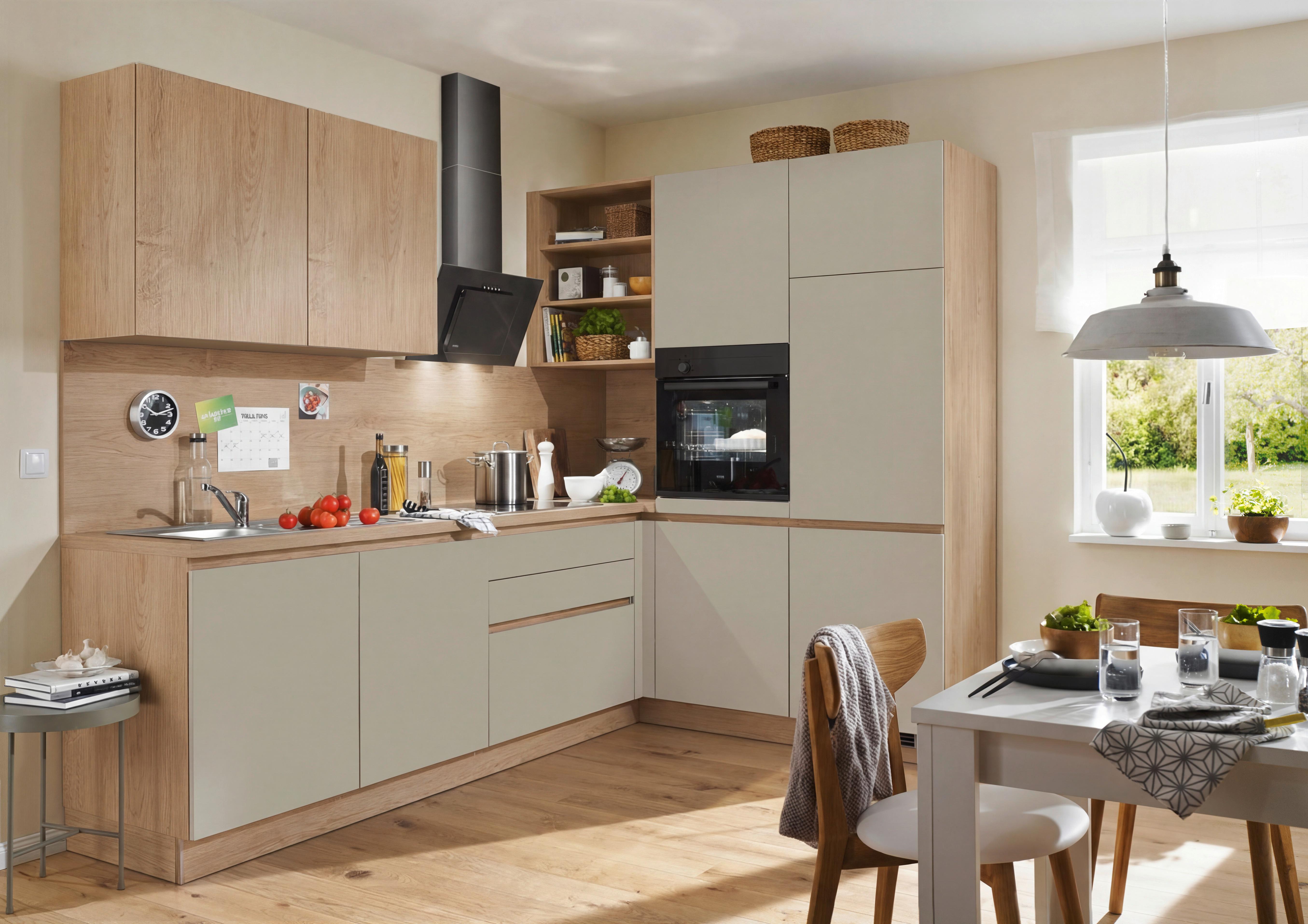 Eckküche Base o. Geräte ca. 275x185cm Cremegrau - Eichefarben/Grau, MODERN, Holzwerkstoff (275/185cm) - Express-Kuechen