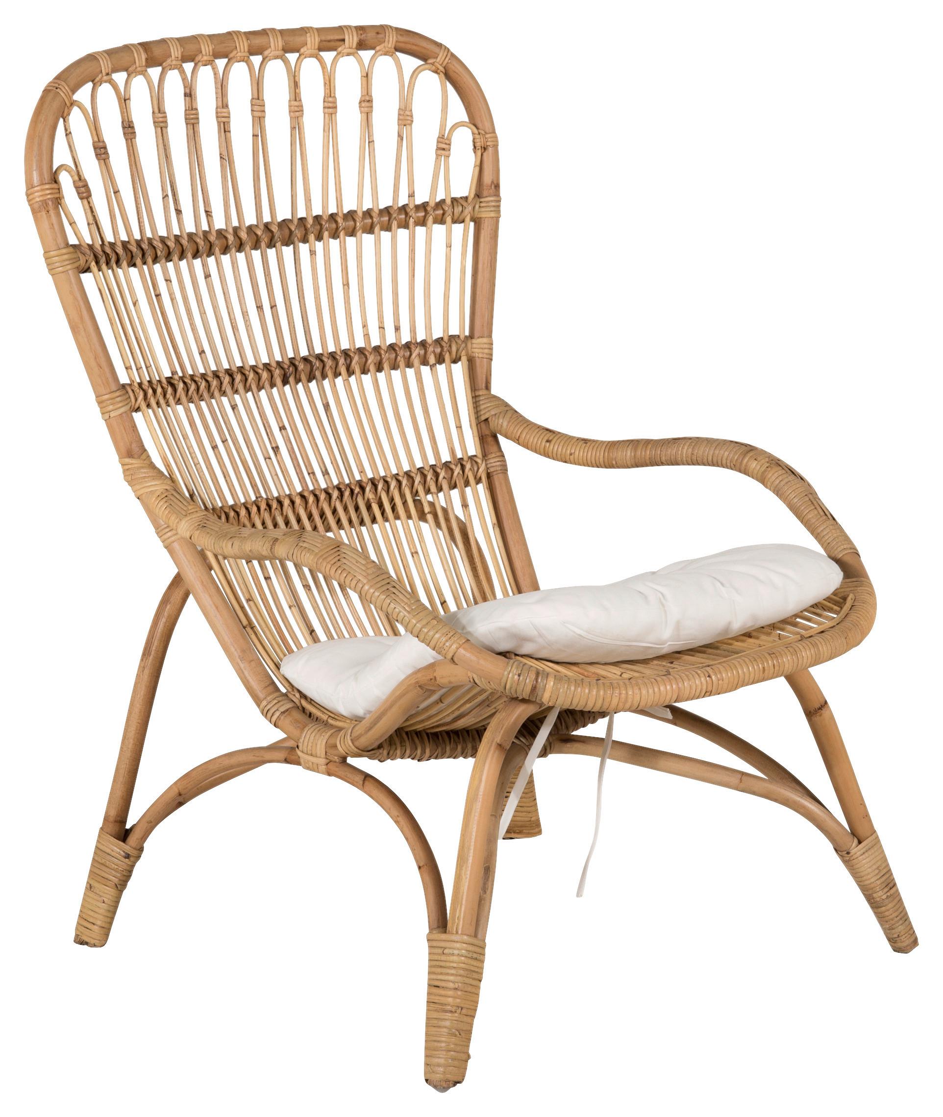Loungesessel Ella Rattan ca. 66x95x131 cm Braun - Braun/Weiß, KONVENTIONELL, Holz (66/95/131cm) - Gardenson