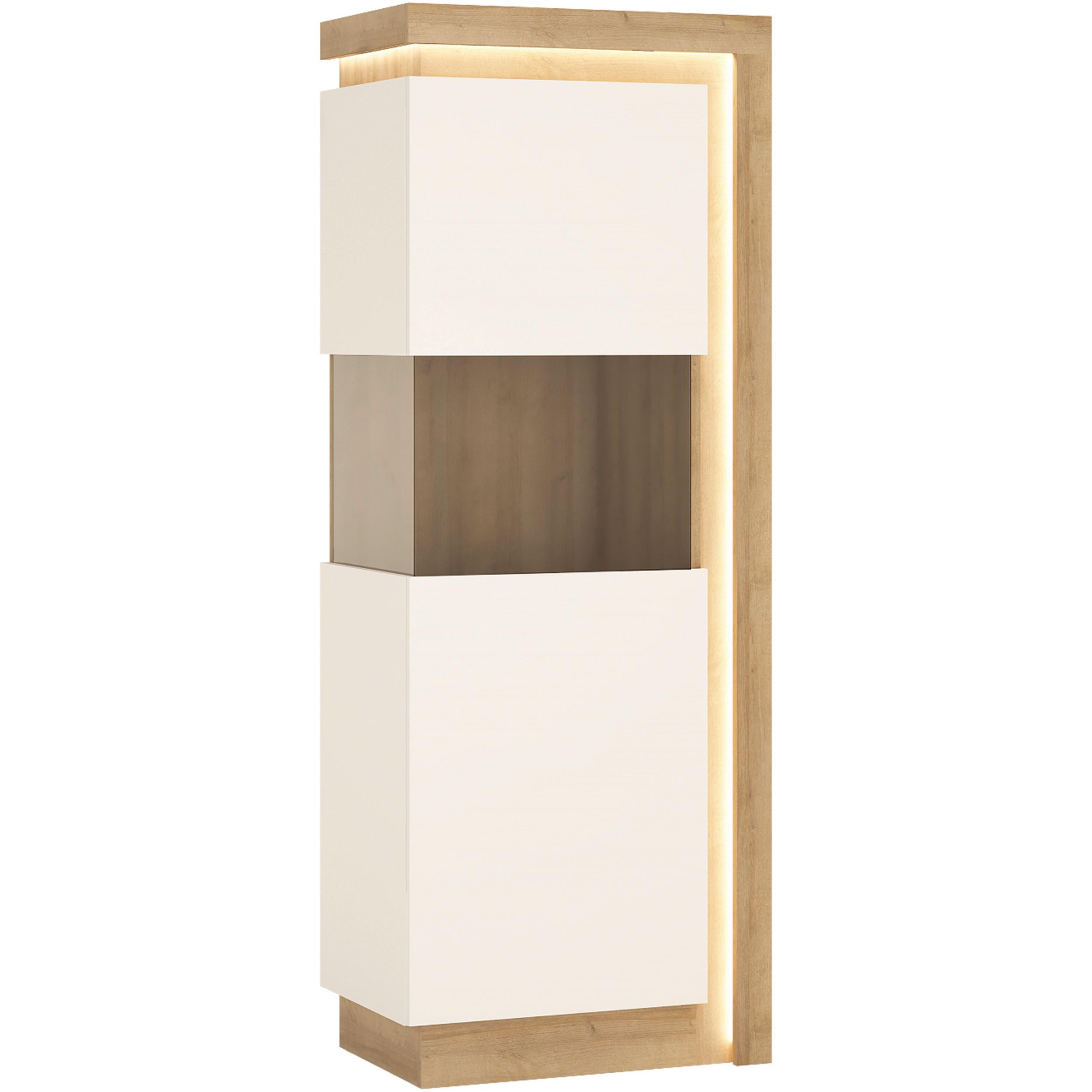 Vitrină Lyon Hell - culoare lemn stejar/alb lucios intens, Trend, sticlă/material pe bază de lemn (59,7/164,1/42cm) - Modern Living