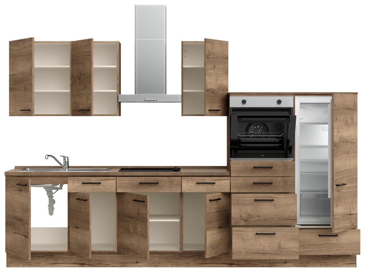 Küchenblock Structura Low m. Geräten Eiche dunkel - Eiche dunkel/Eichefarben, MODERN, Holzwerkstoff/Metall (330cm) - Nobilia