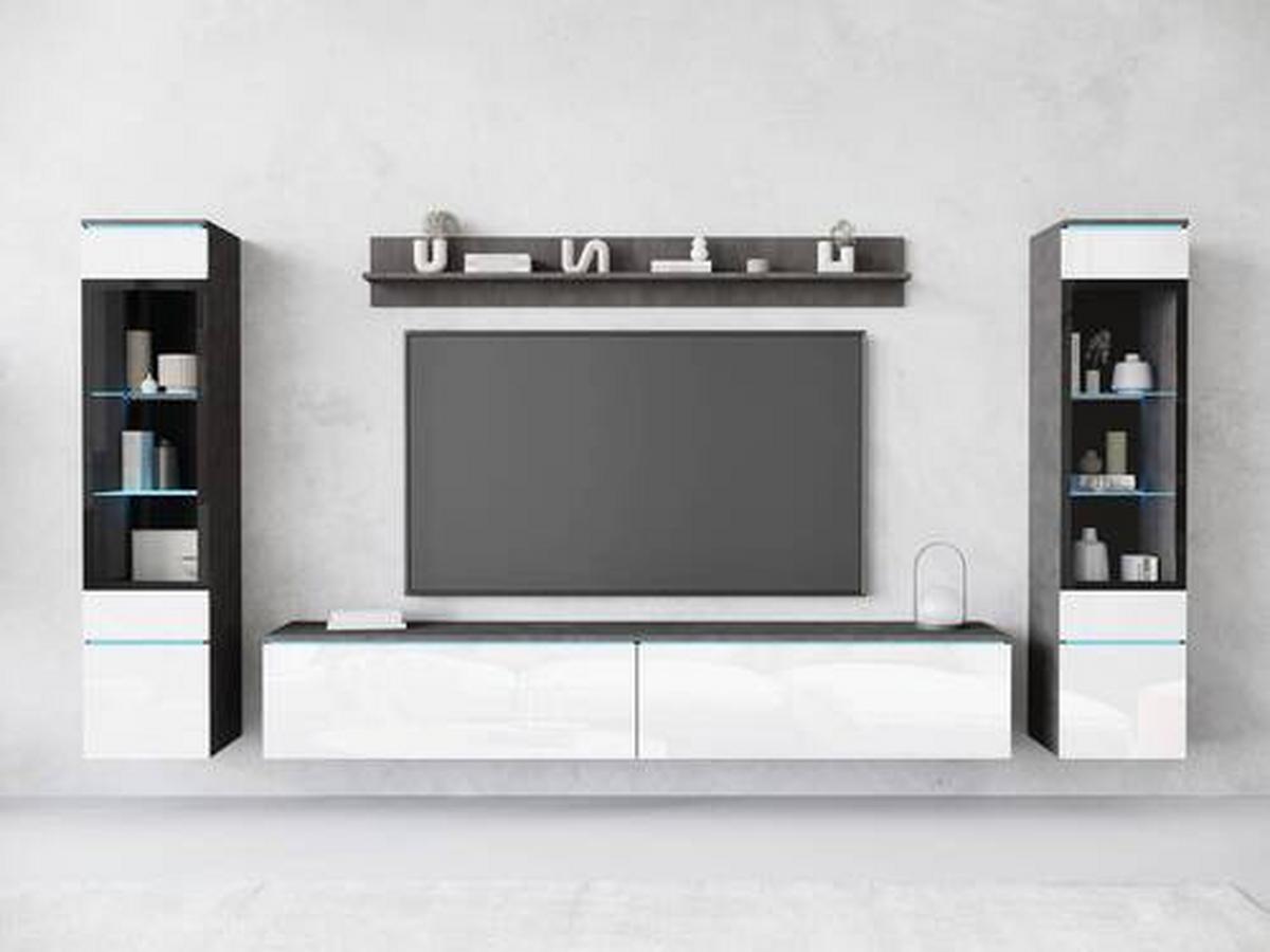Dnevni Regal Vera, Bela, Antracit, 4-Delno, Led - siva/bela, Design, umetna masa/steklo (240/130/33cm) - Livetastic