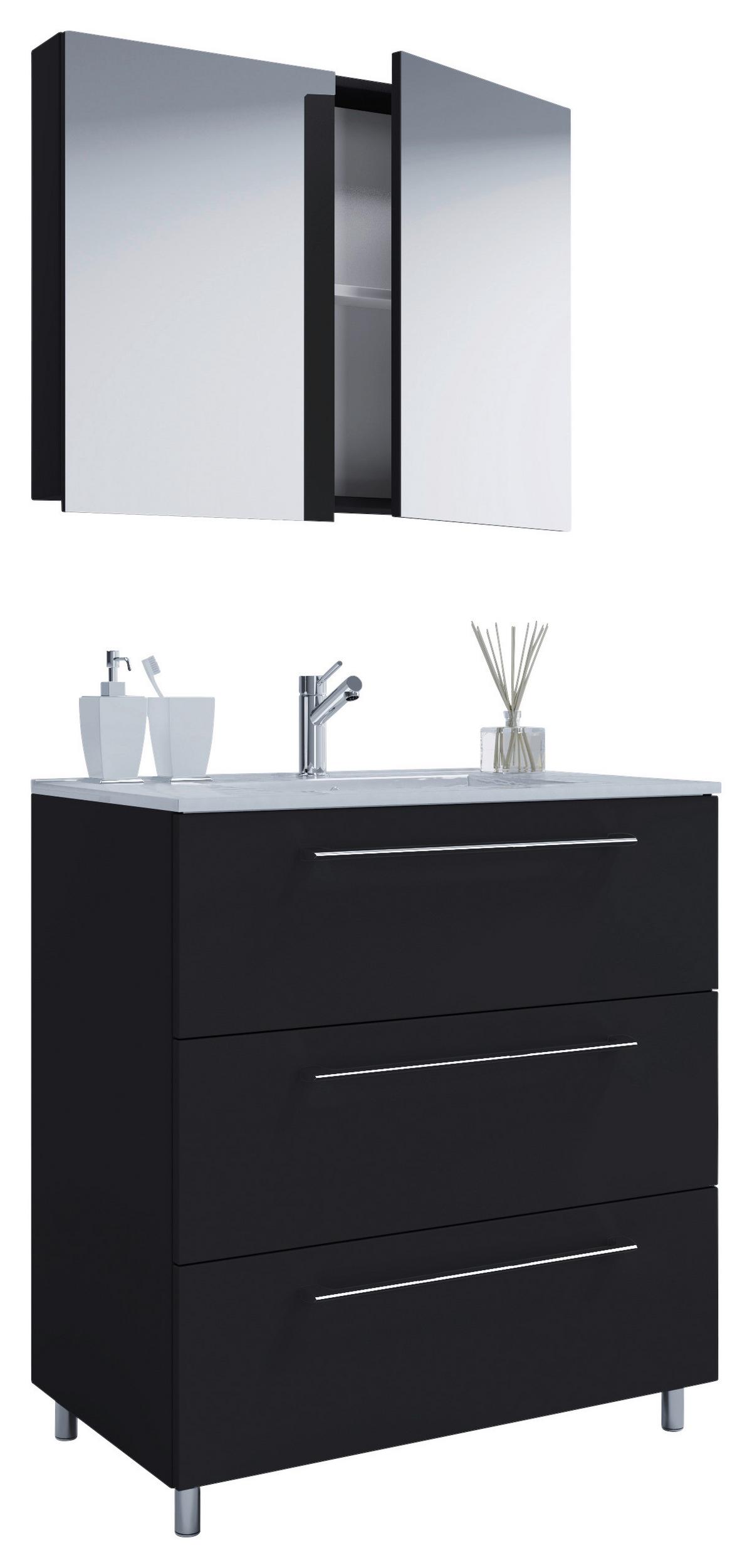 Kopalnica Schubo, Črna - črna/bela, Moderno, kovina/leseni material (80cm) - MID.YOU