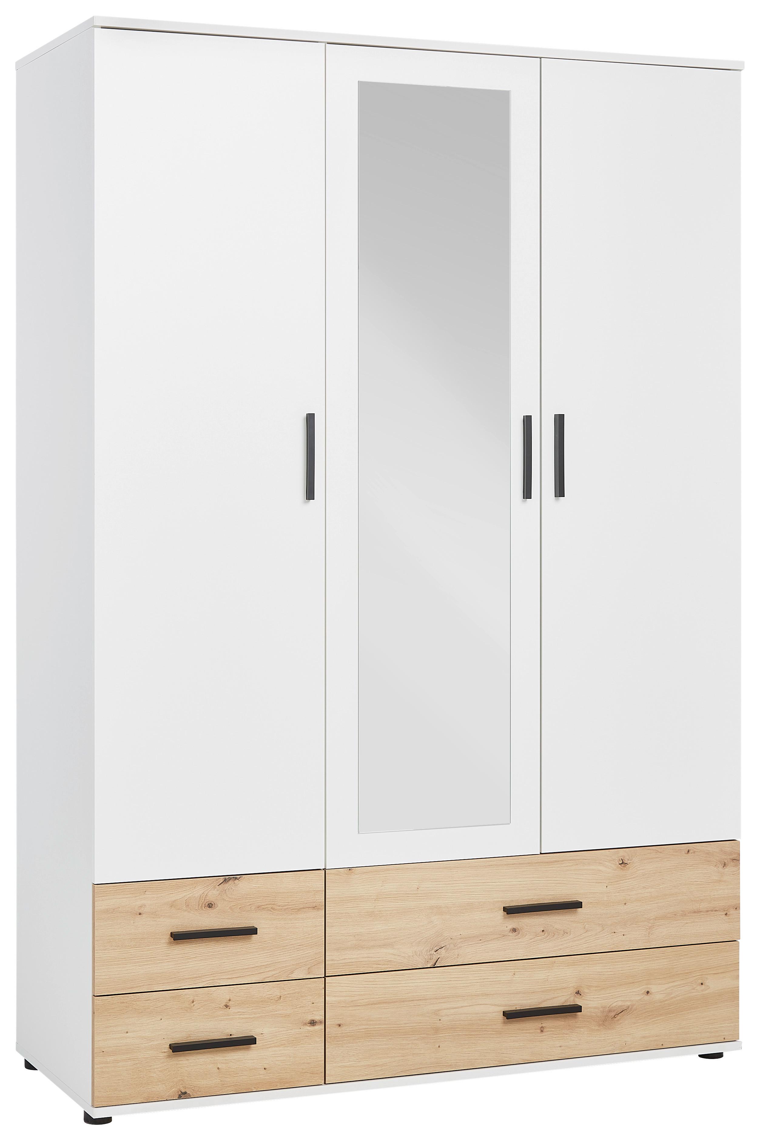 Kleiderschrank Rasant Weiss/Eichefarben - Weiss/Schwarz, Konventionell, Holzwerkstoff/Kunststoff (127/188/52cm) - Mömax