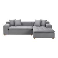 Wohnlandschaft Ava Hellgrau Samt - Hellgrau/Naturfarben, MODERN, Holz/Textil (251/62/154cm) - Bessagi Home