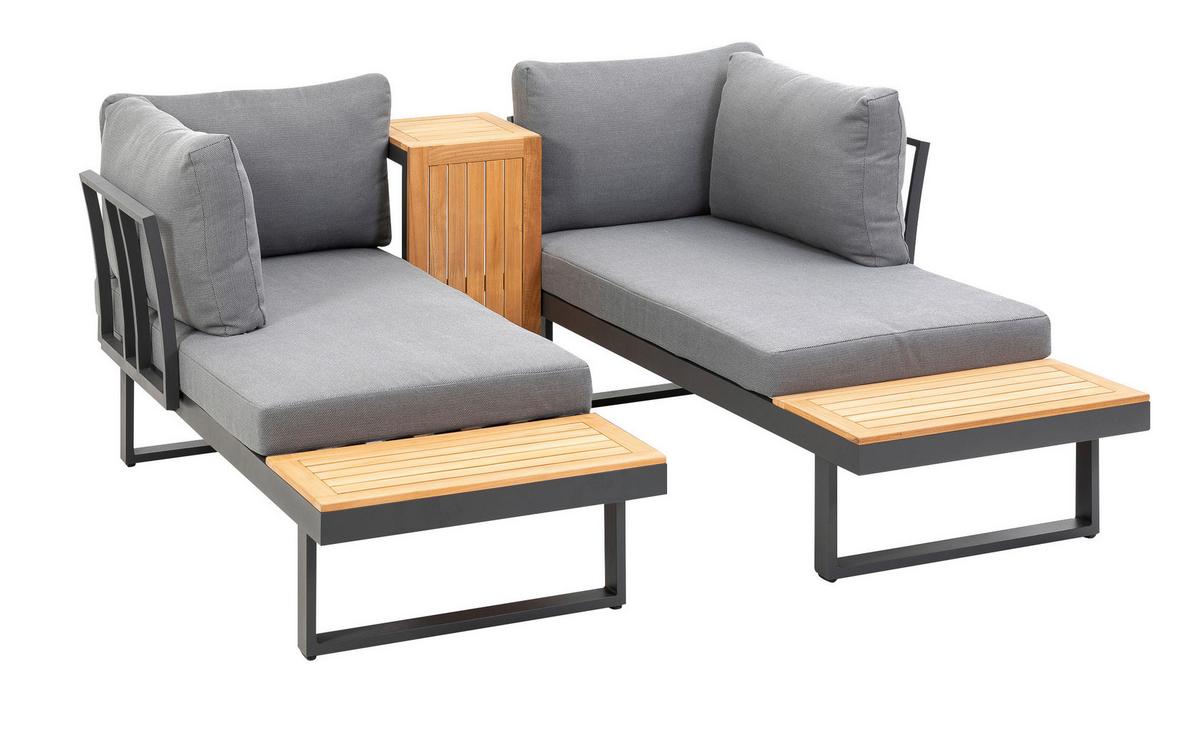 Loungegarnitur 3-tlg. Samara Holz/Metall/Textil mit Kissen - Anthrazit/Grau, Basics, Holz/Textil (253/70/175cm) - Gardenson