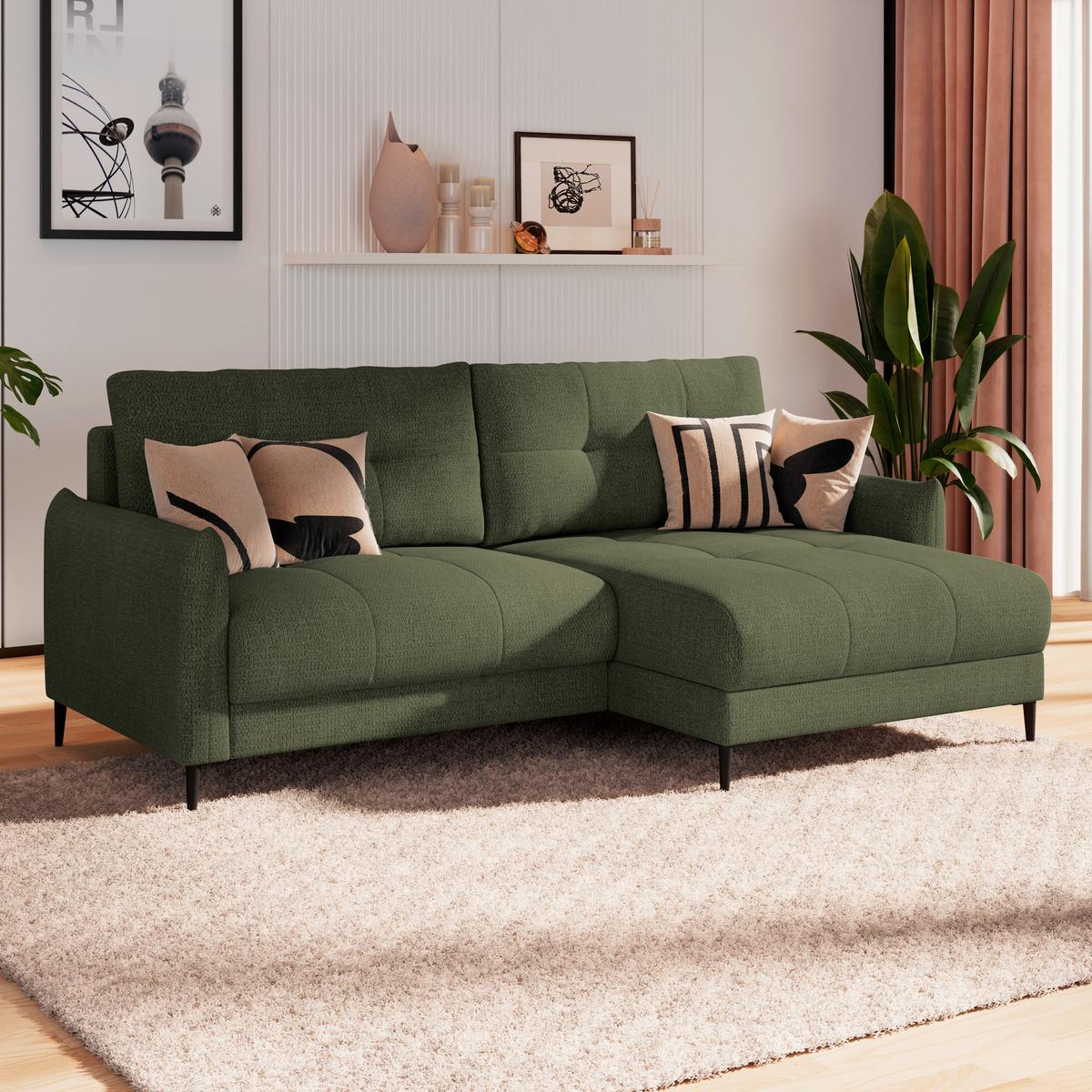Kutna Garnitura Polis - maslinasto zelena/tamno zelena, Trend, tekstil/metal (221/142cm) - Ondega