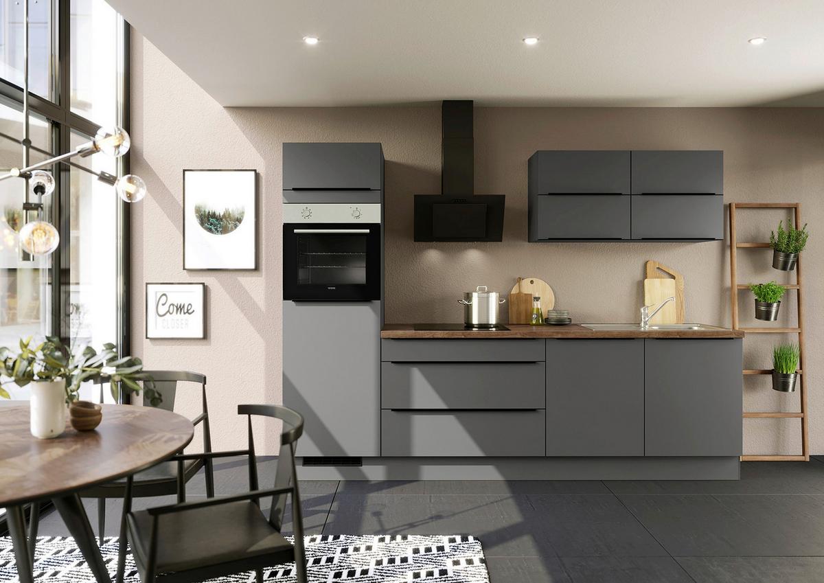 Küchenblock IBZ ohne Geräte ca. 280 cm Dunkelgrau - Eiche dunkel/Graphitfarben, Design, Holzwerkstoff/Metall (280cm) - Impuls