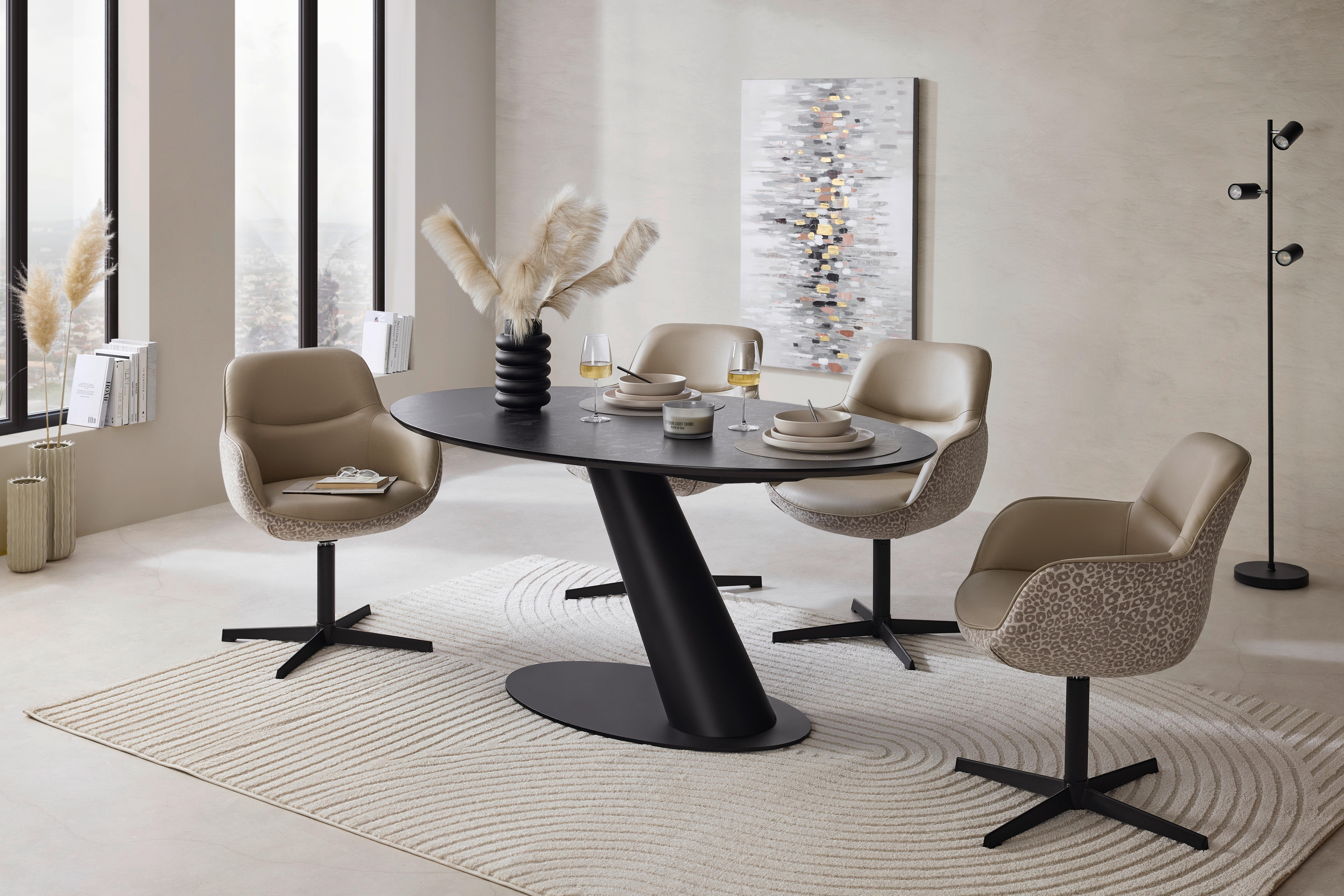 STOL MED ARMSTÖD LEONA - beige/svart, Design, metall/textil (61/87/63cm) - Mömax