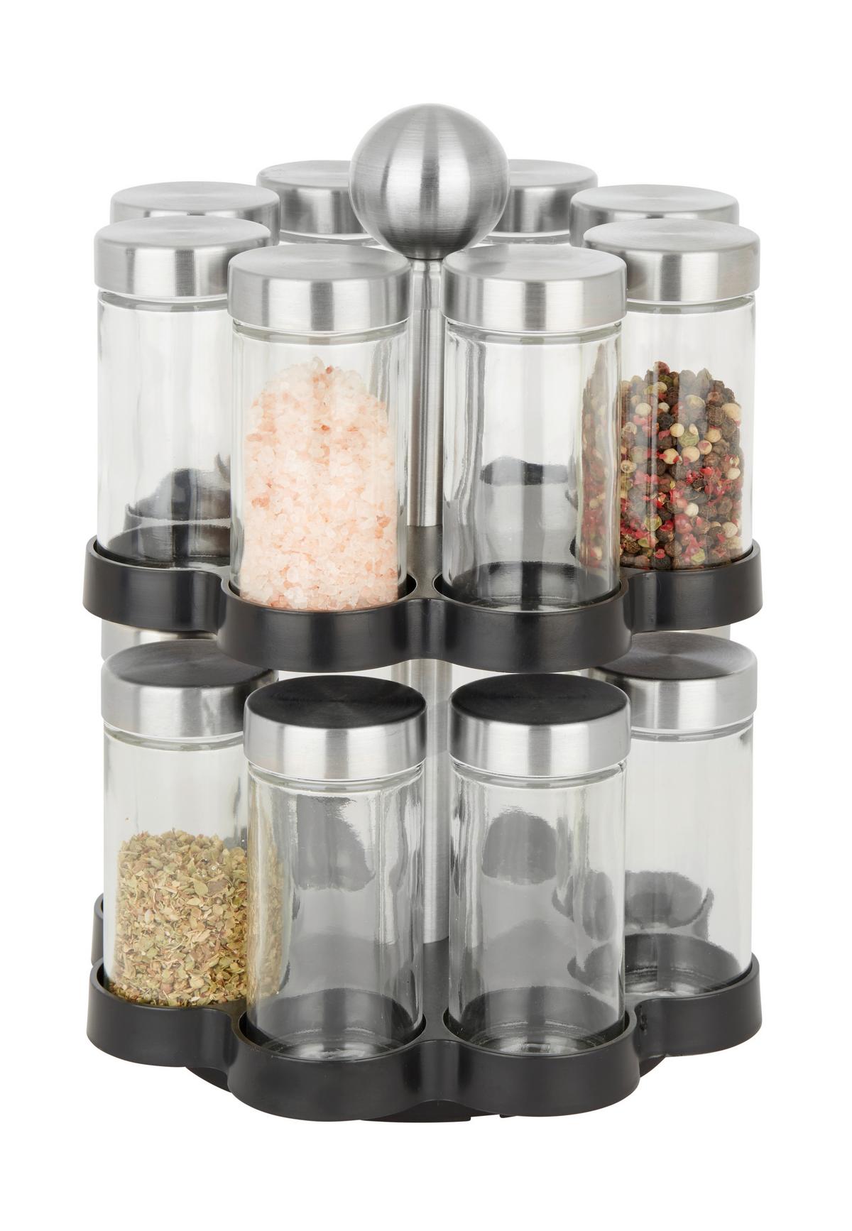 Gewürzkarussell Spicey 16-teilig - Weiss/Edelstahlfarben, Glas/Kunststoff (18,3/26,3cm) - Mömax