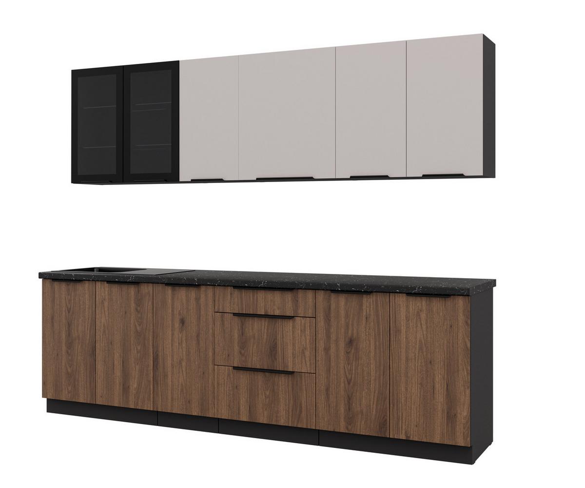 Blok Kuhinja Arona/monza - kašmir/boja orahovog drveta, Moderno, staklo/metal (260/210/60cm) - Modern Living