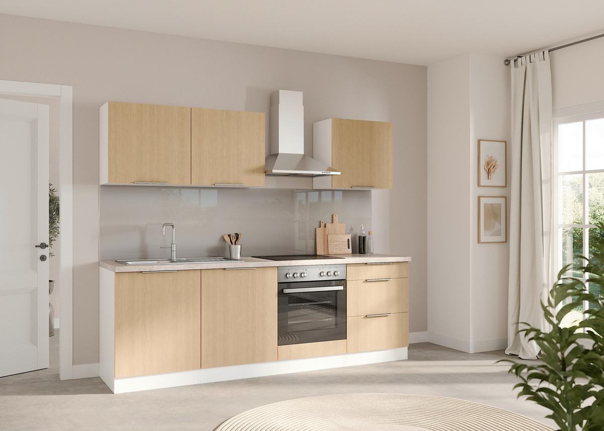 Küchenblock Glasgow m. Geräten Eichefarben/Weiß - Eichefarben/Beige, LIFESTYLE, Holzwerkstoff/Metall (240cm) - Held