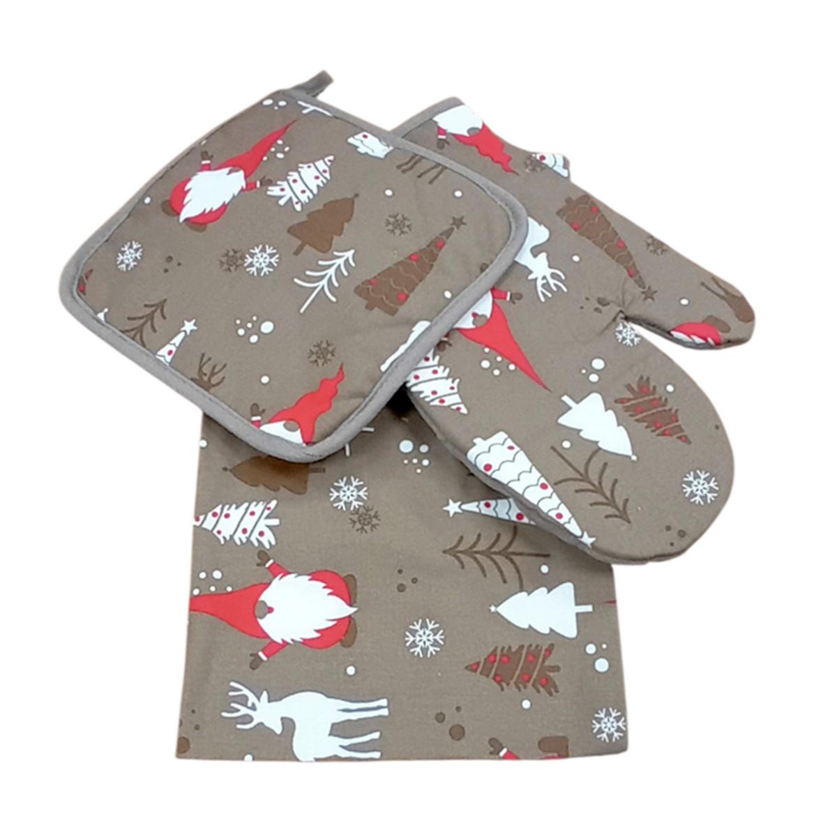 Edényfogó Szett Xmas 3 Részes - barna/világospiros, textil