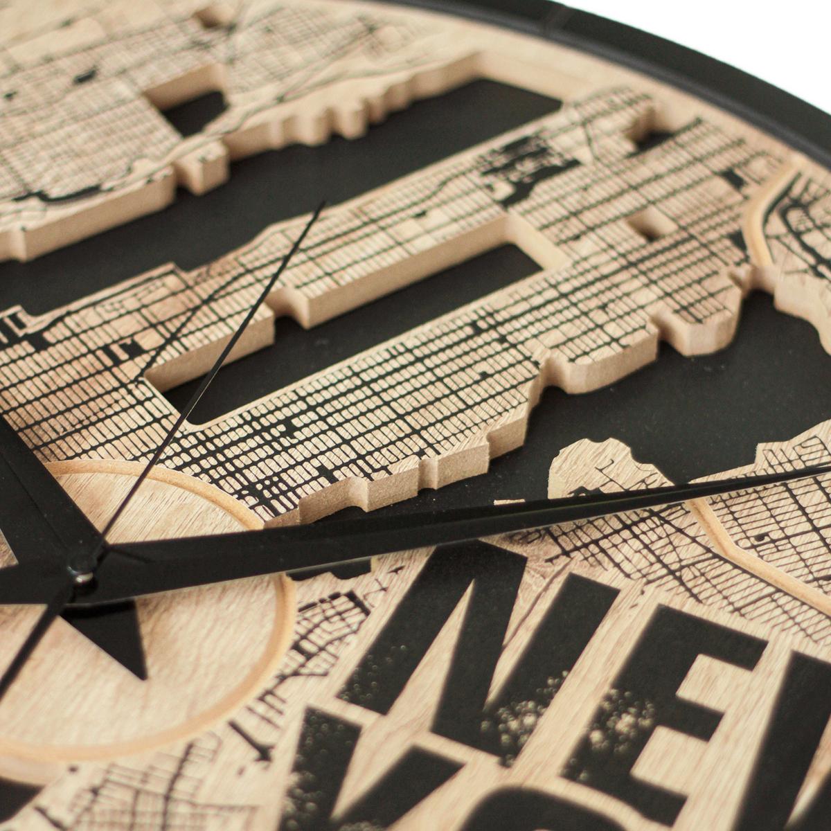 Wanduhr Schwarz/Eichefarben Ø ca. 57cm - Eichefarben/Schwarz, Basics, Holz/Kunststoff (57cm)