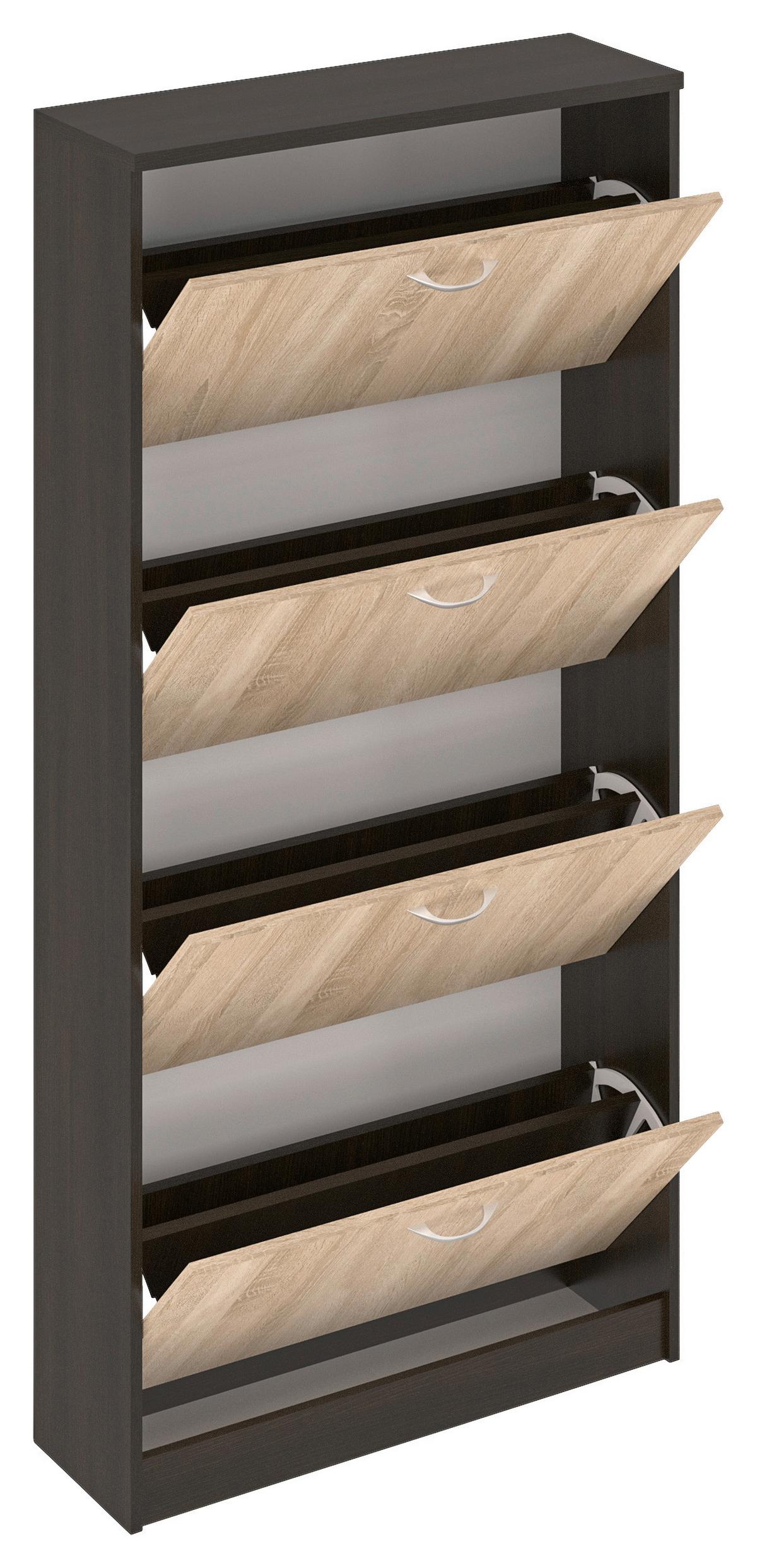 Billenős Cipősszekrény 4 Ajtós Gery - wenge/Sonoma tölgy, Konventionell, faalapú anyag (60/166/26,8cm)