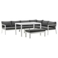 DINING-LOUNGESET RAMOS - Weiß/Grau, KONVENTIONELL, Textil/Metall - Gardenson