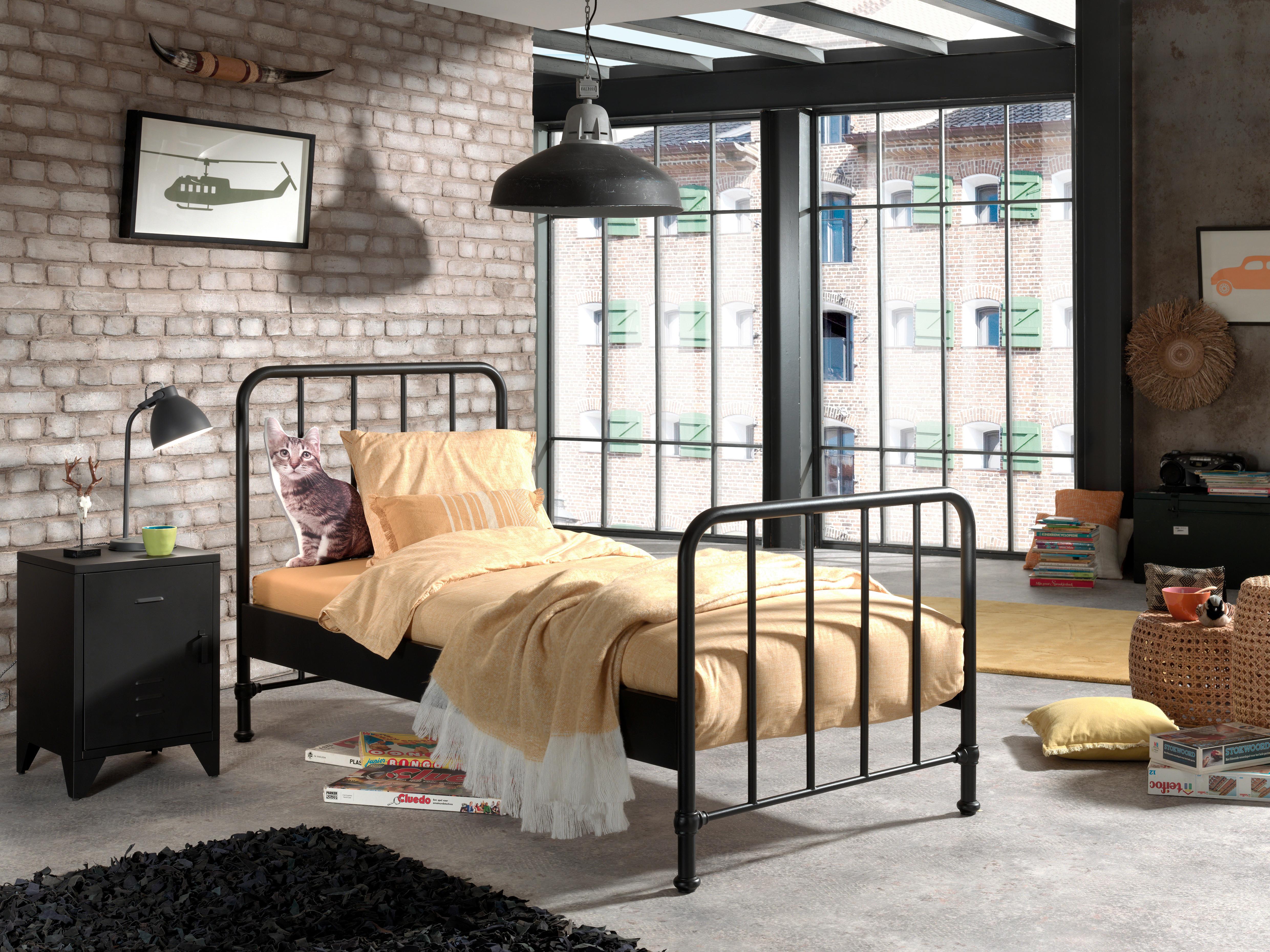 Kinder-/Juniorbett Bronxx ca. 90x200 cm Schwarz Matt - Schwarz, MODERN, Holz/Metall (90/200cm) - Vipack