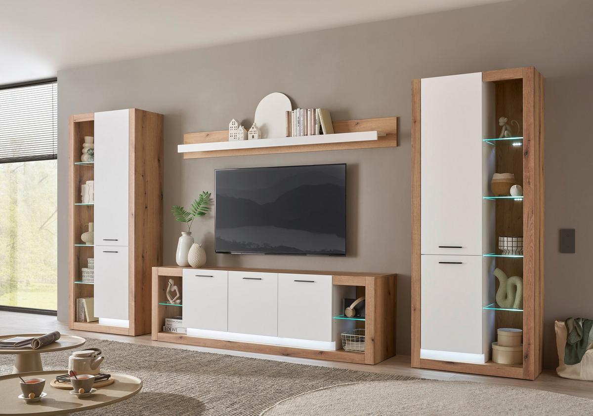 WOHNWAND BRIXEN - Eichefarben/Schwarz, Design, Glas/Holzwerkstoff (398/195/43cm) - MID.YOU