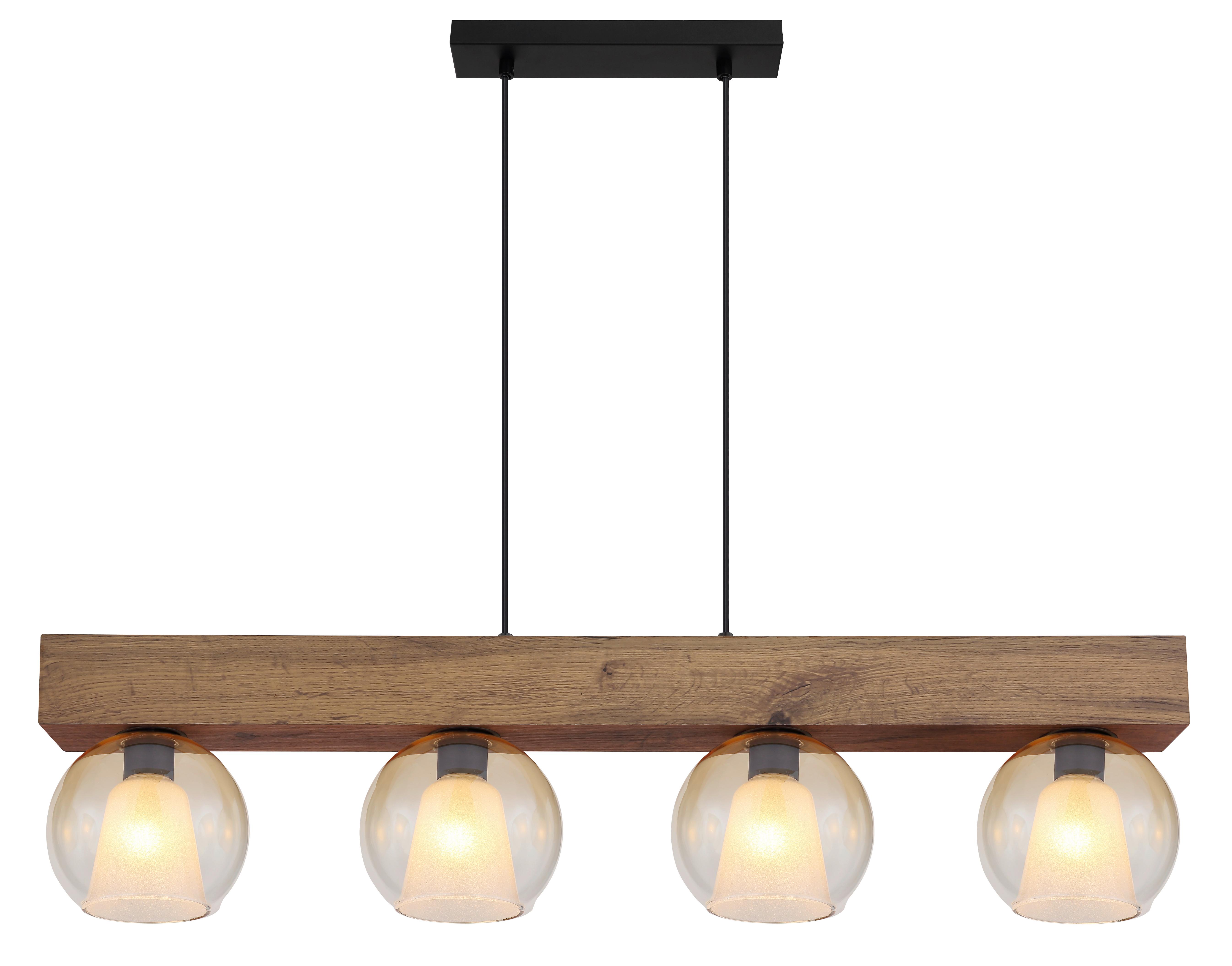 HÄNGELEUCHTE 15773-4H BARRY I - Klar/Dunkelbraun, Basics, Glas/Holzwerkstoff (100/18/120cm) - Globo