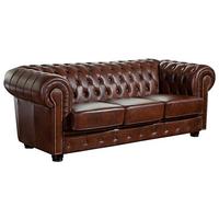 Chesterfield-Sofa aus Echtleder in Braun - Nussbaumfarben/Braun, KONVENTIONELL, Leder/Holzwerkstoff (200/74/98cm) - Max Winzer