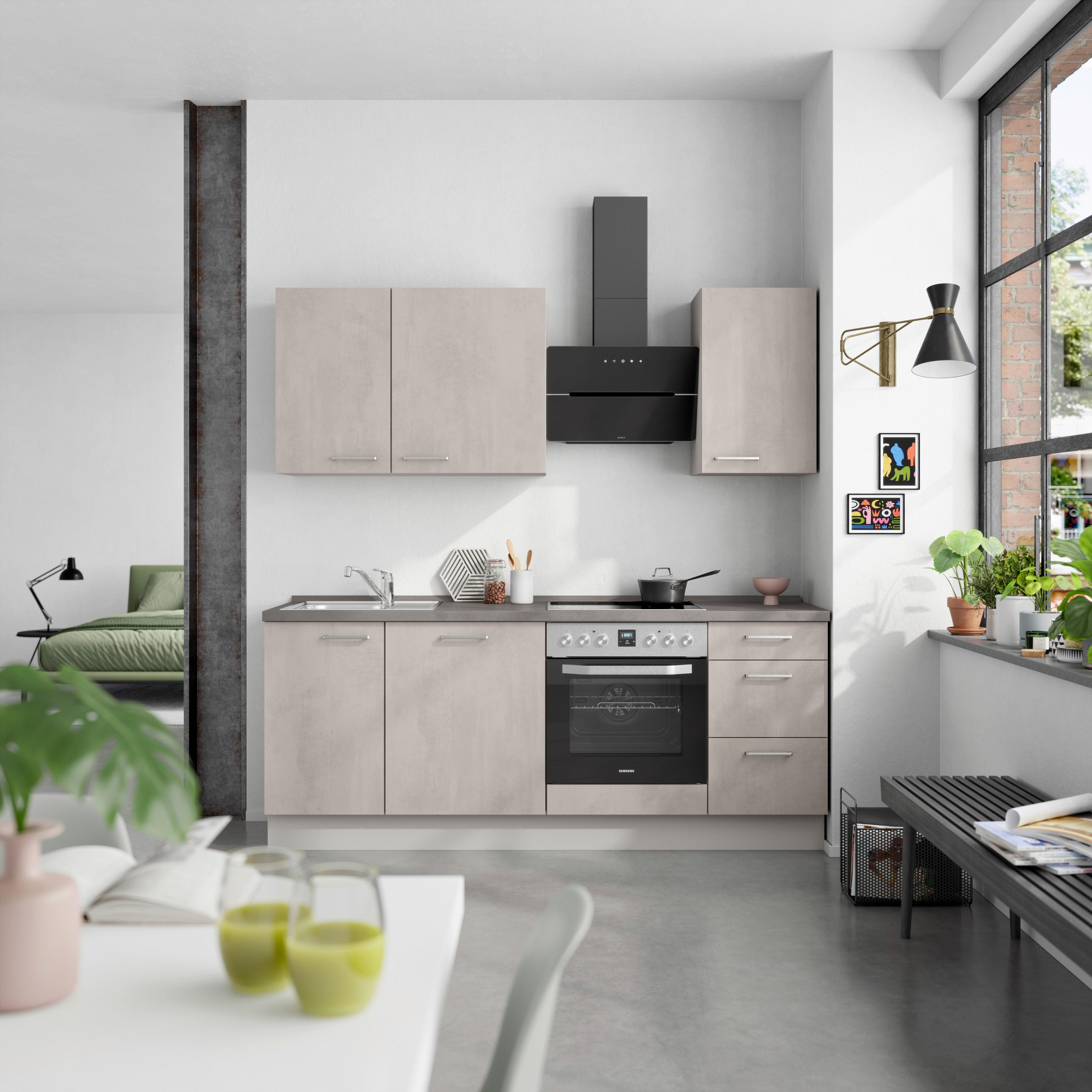 Küchenblock Riva High m. Geräten Grau - Schieferfarben/Edelstahlfarben, MODERN, Holzwerkstoff/Metall (210cm) - Nobilia