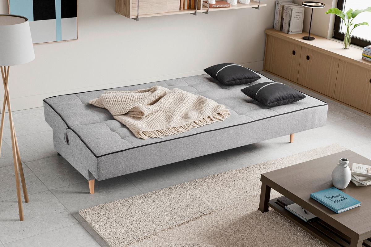 Schlafsofa Bono Hellgrau - Hellbraun/Hellgrau, Basics, Holz/Textil (199/91/91cm) - MID.YOU