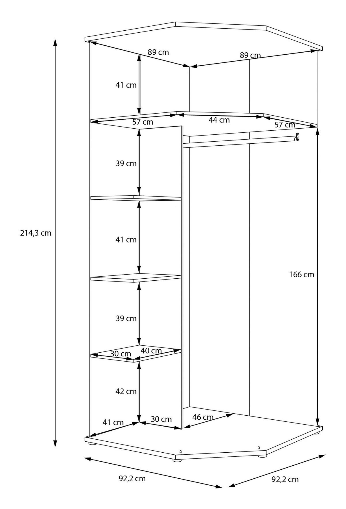 Kotna Omara Za Oblačila Alice, Bela - bela/visoki sijaj, Trend, leseni material (92/214/92cm) - Carryhome