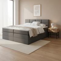 Boxspringbett Greta Grau ca. 180x200 cm mit Topper - Dunkelgrau, MODERN, Holz/Holzwerkstoff (180/200cm) - Bessagi Home