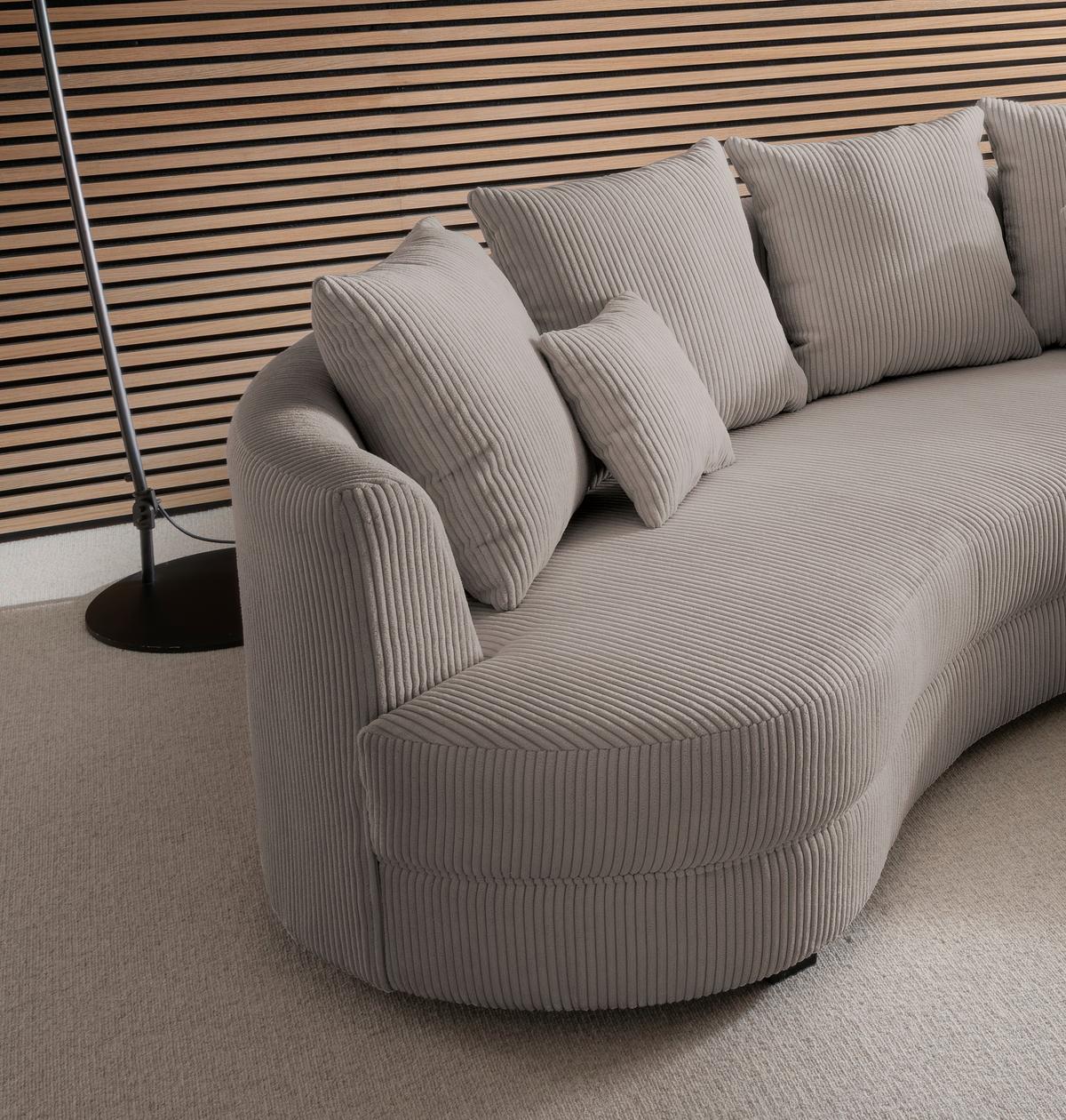 Wohnlandschaft Limoncello grau-braun Cord - Graubraun/Schwarz, Design, Kunststoff/Textil (300/160cm) - Livetastic