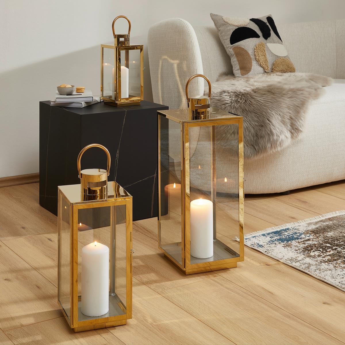 LATARNIA ML-846 SET OF 3 - kolor złoty, Lifestyle, metal/szkło (14/30/13cm) - Ambia Home