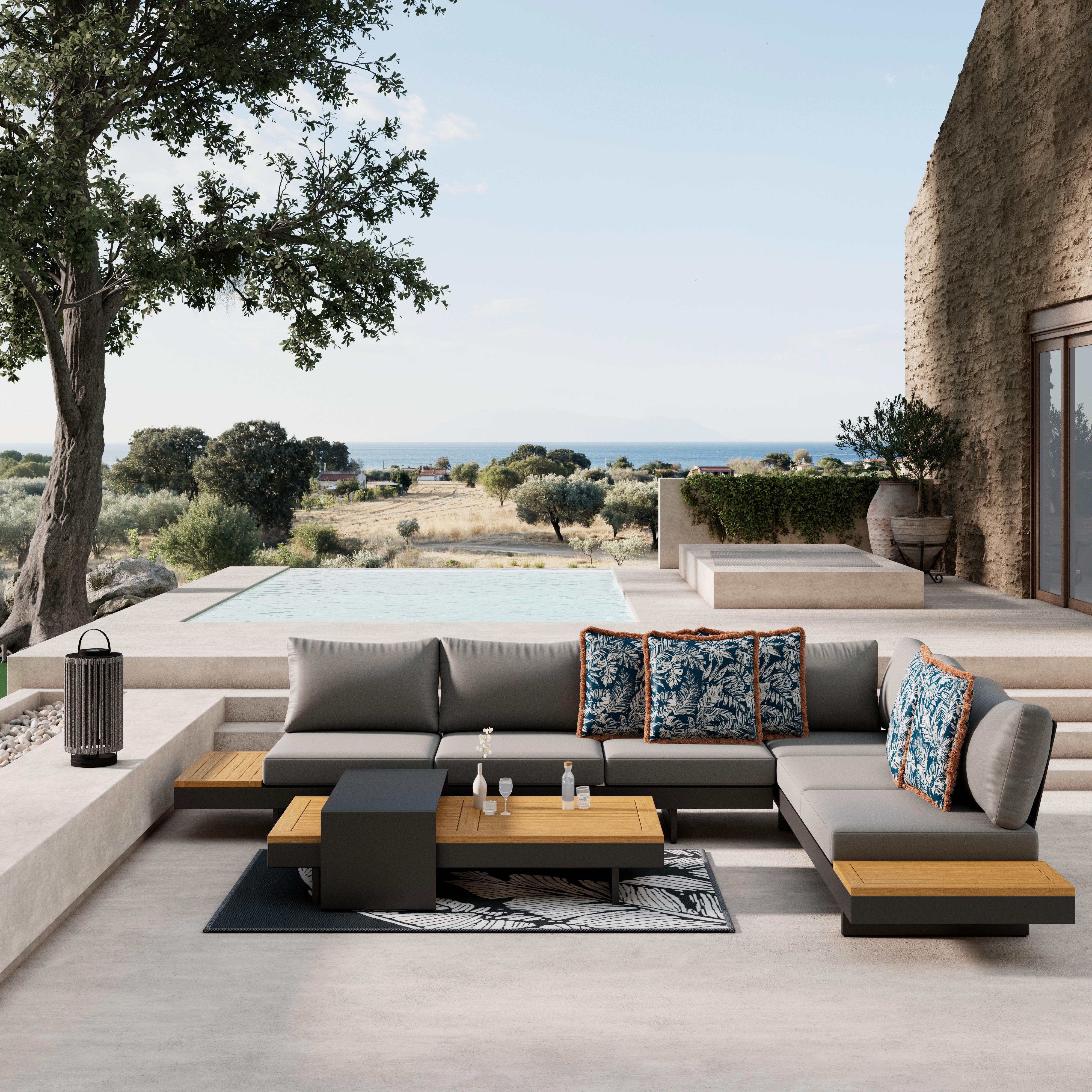 Lounge Garnitura Amaia, Siva - temno siva/siva, Moderno, kovina/tekstil (323/80/70cm) - Bessagi Garden