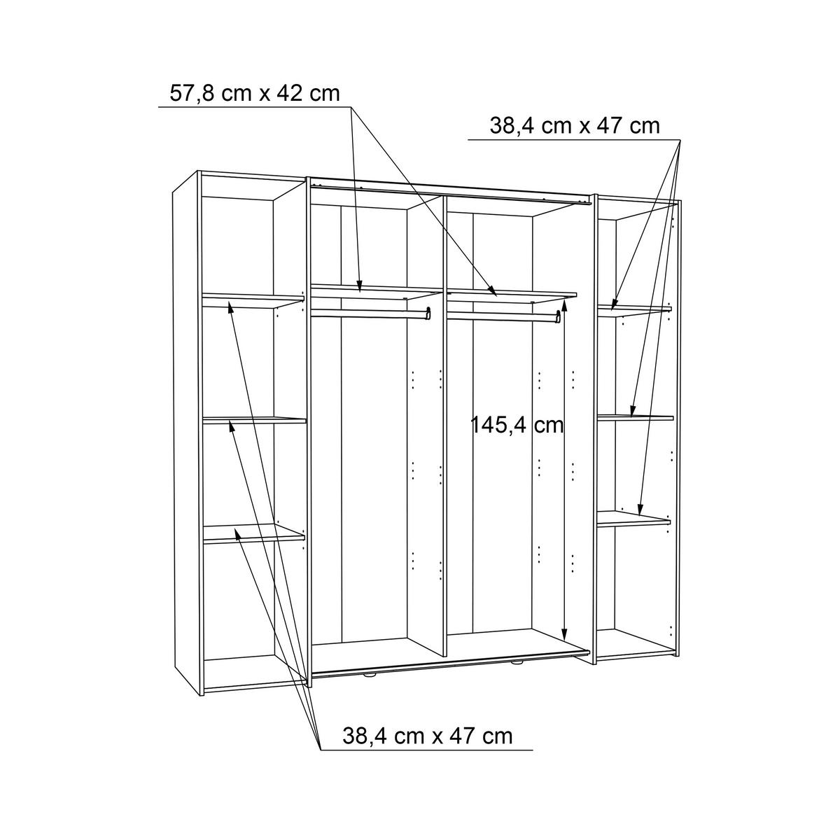 Omara S Klasičnimi Vrati Kalix, Barva Hrasta, Bela - bela/barve aluminija, Konvencionalno, umetna masa/leseni material (200,1/190,5/61,6cm) - Carryhome