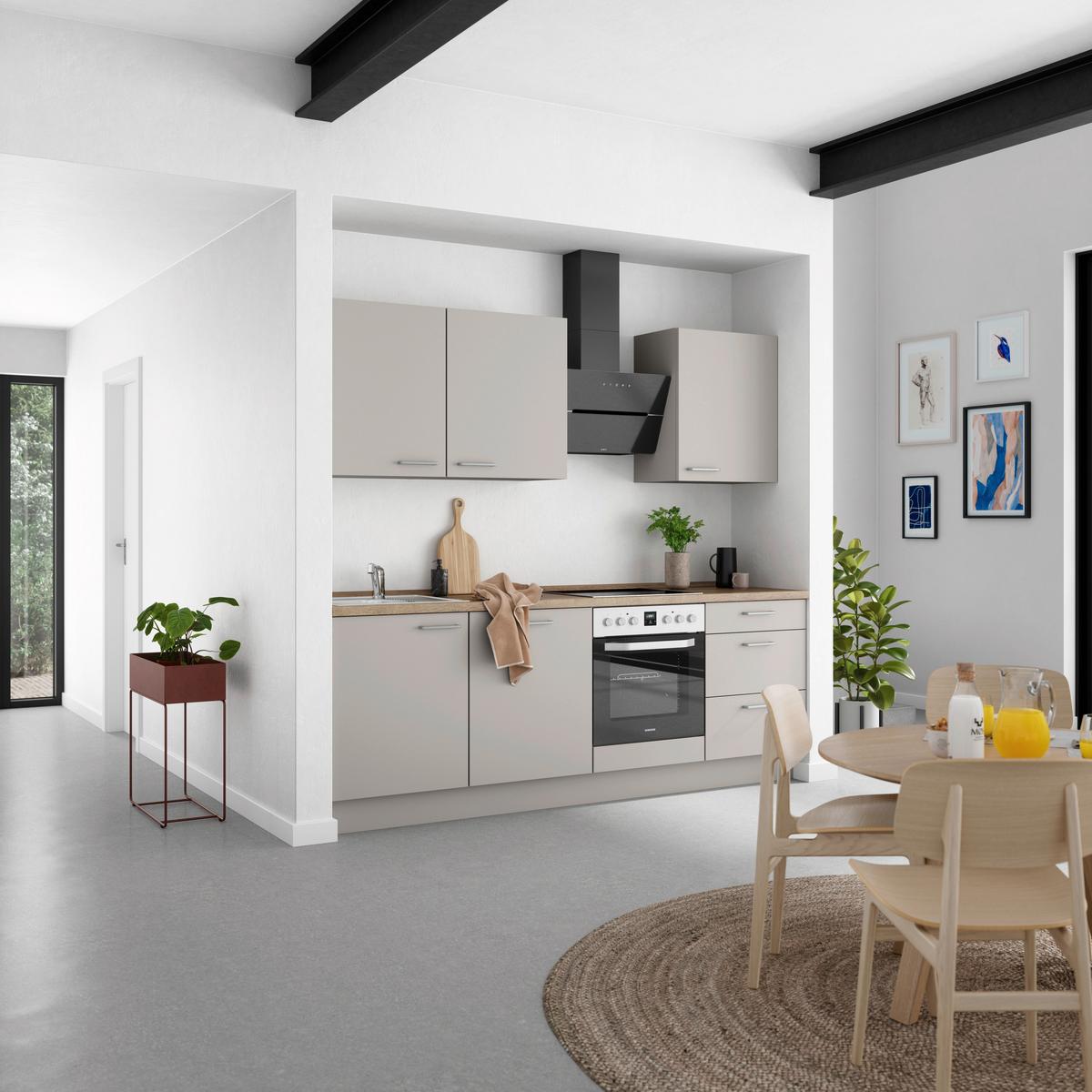 Küchenblock Touch High m. Geräten Grau - Eiche dunkel/Edelstahlfarben, MODERN, Holzwerkstoff/Metall (240cm) - Nobilia