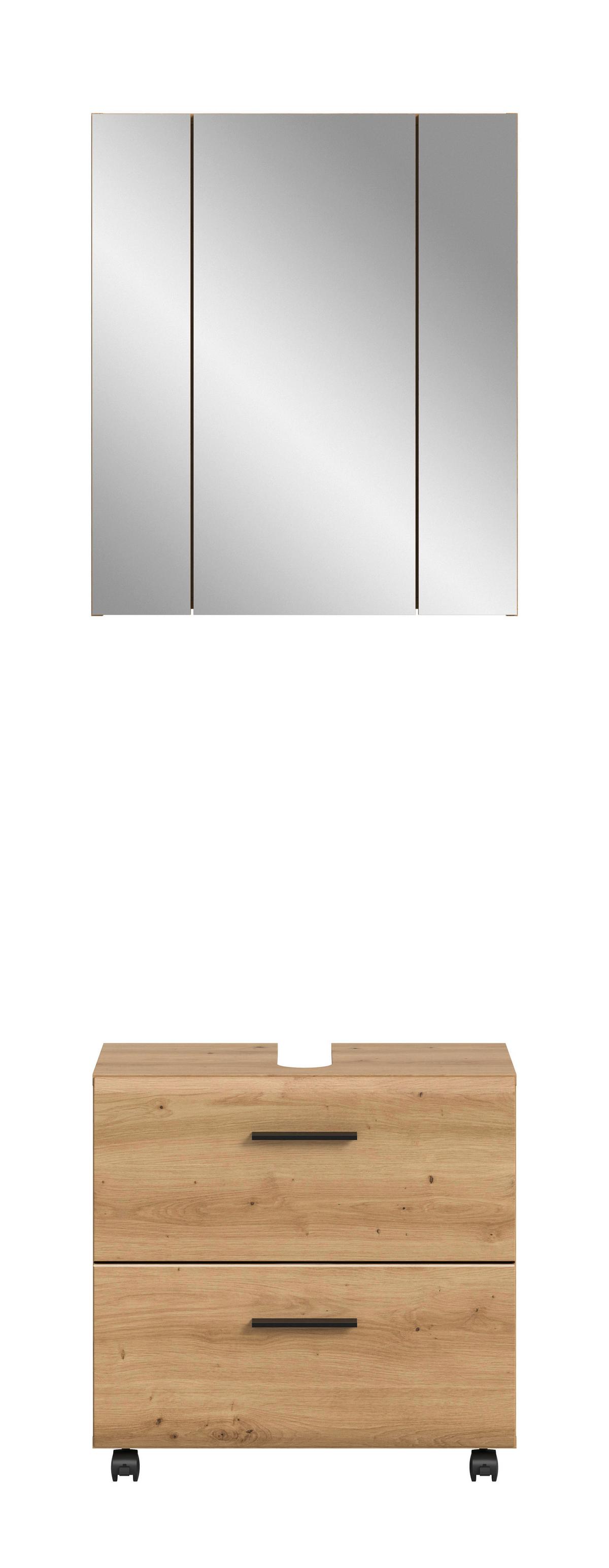 Badezimmer Ice Eiche Artisan 2-teilig - Schwarz/Eiche Artisan, Trend, Glas/Holzwerkstoff (60cm) - MID.YOU