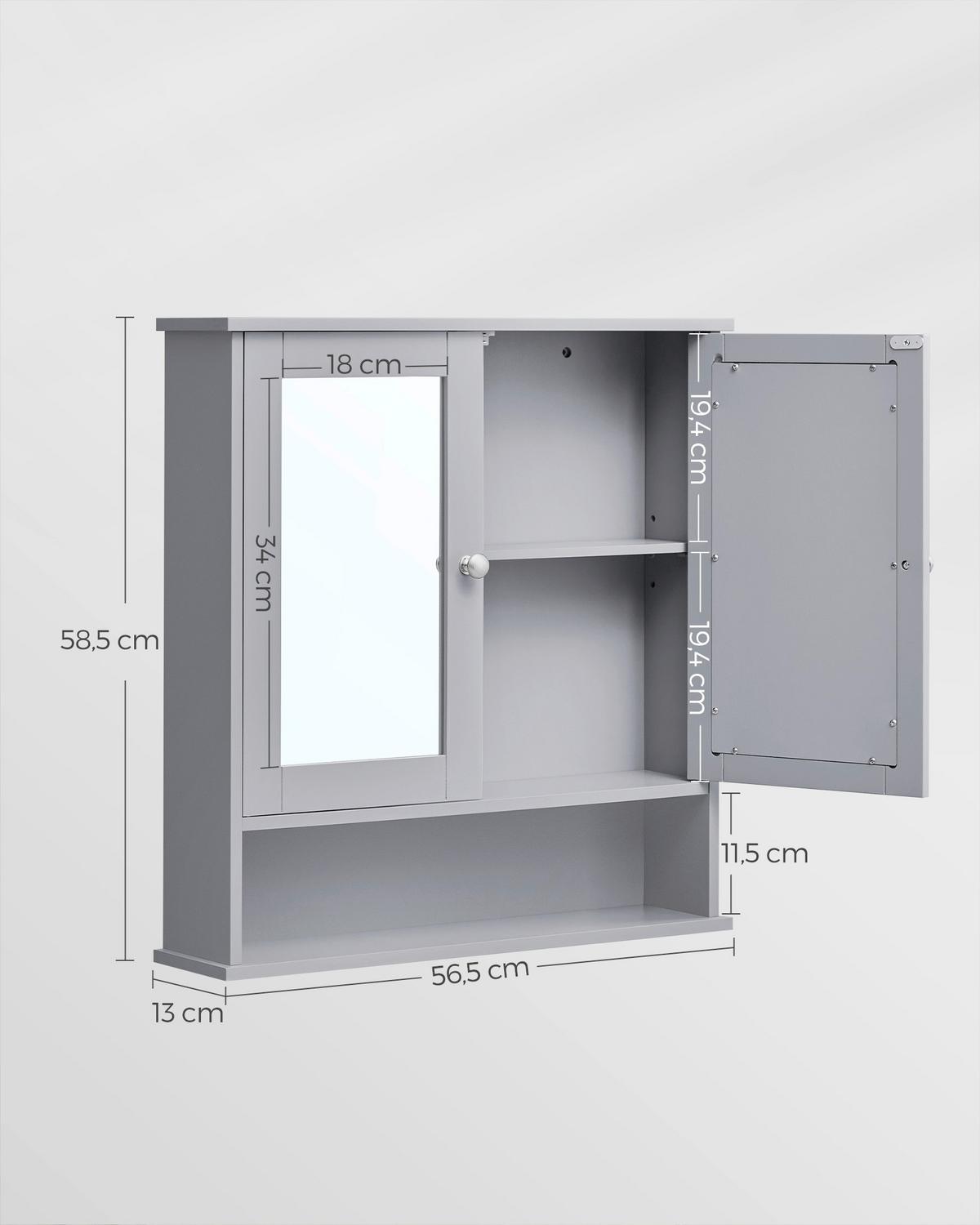 SPIEGELSCHRANK MIRROR CABINET - Silberfarben/Grau, MODERN, Glas/Holzwerkstoff (56,5/58,5/13cm) - MID.YOU