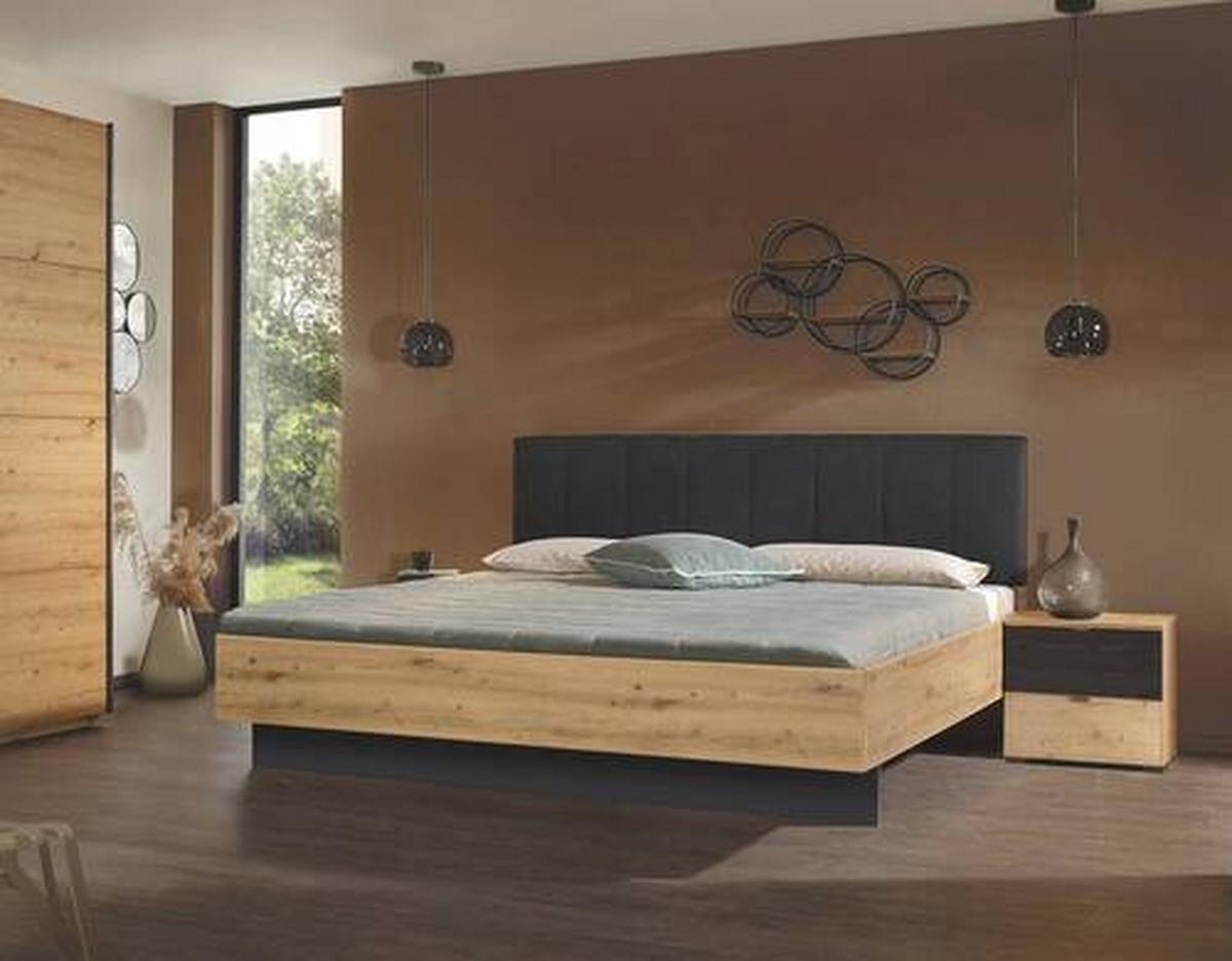 Bettanlage Apollon ca. 180x200 cm. Schwarz/Eiche Artisan - Schwarz/Eiche Artisan, MODERN, Holzwerkstoff/Textil (180/200cm) - Rauch Möbel
