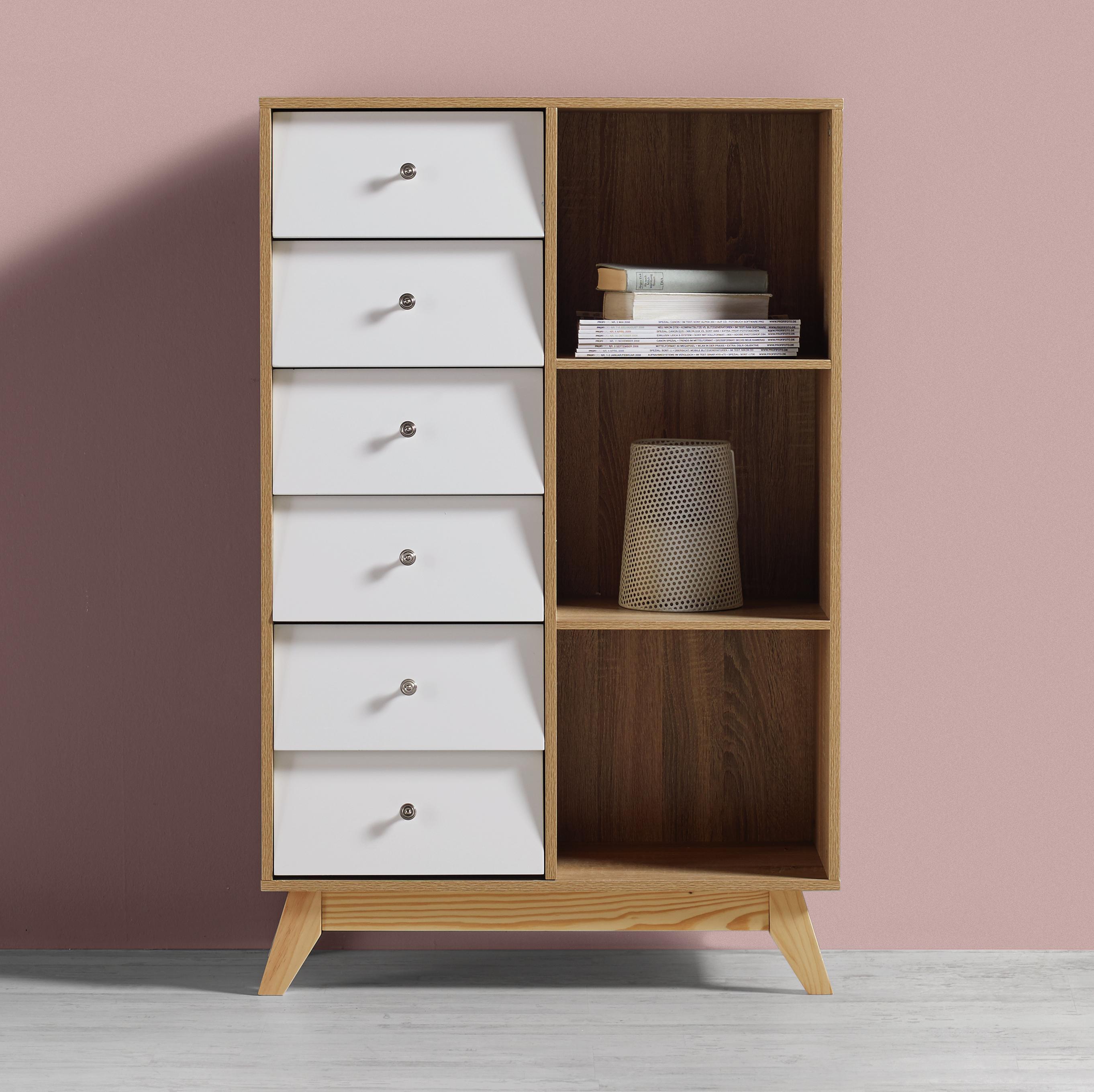 KOMMODE Enny - Weiß/Pinienfarben, MODERN, Holz/Metall (80/124/35cm) - Bessagi Home