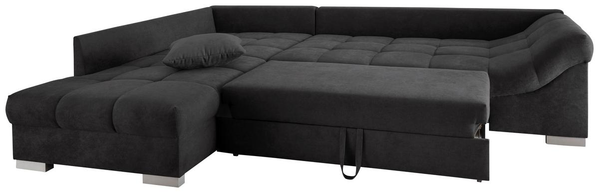 Wohnlandschaft Alvito Schwarz Nylon/Mikrofaser - Silberfarben/Schwarz, Design, Holz/Textil (202/298cm) - MID.YOU