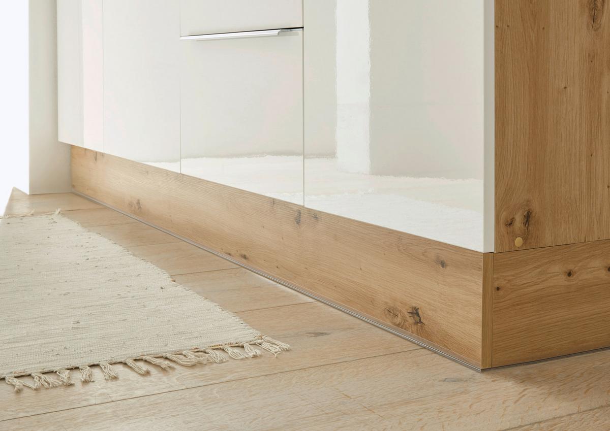 Eckküche Marleen mit Geräten Weiß/Eiche ca. 280x170cm - Weiß Hochglanz/Alufarben, LIFESTYLE, Holzwerkstoff/Kunststoff (280/170cm) - Respekta
