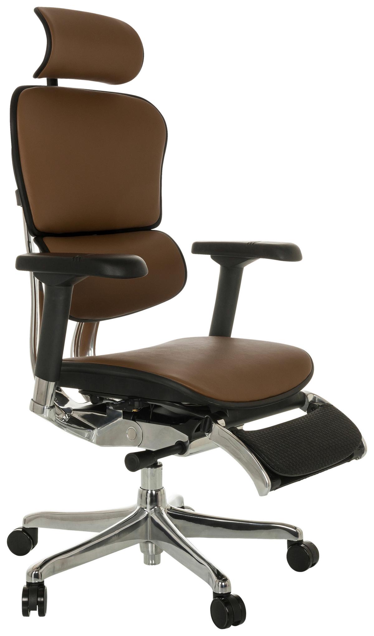 Drehstuhl Ergohuman Plus Legpro Gen2 Braun - Silberfarben/Schwarz, MODERN, Leder/Kunststoff (76/119 - 138/64cm) - MID.YOU