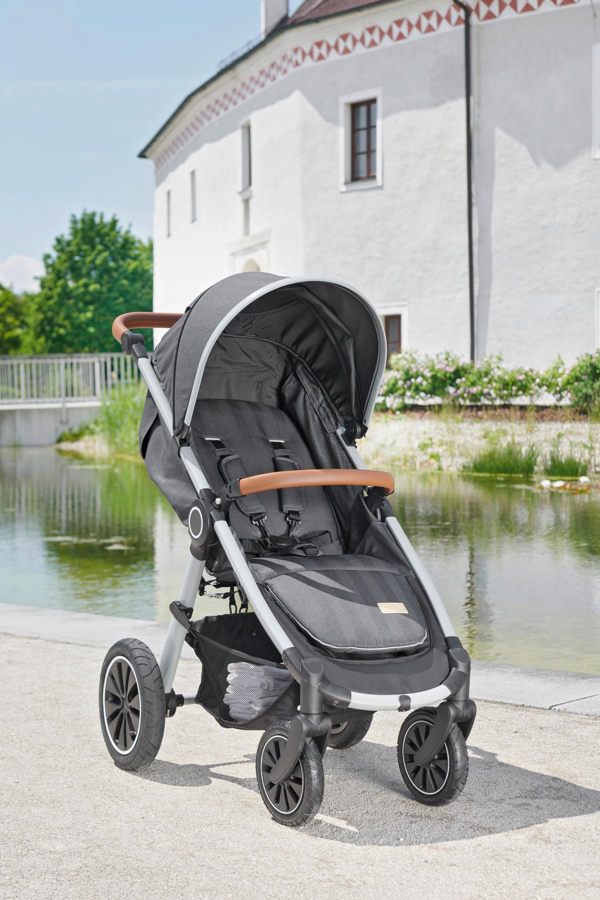 WÓZEK SPACEROWY SMART - ciemnoszary/kolor aluminiowy, Trend, metal/tkanina (115/56/105cm) - Jimmylee