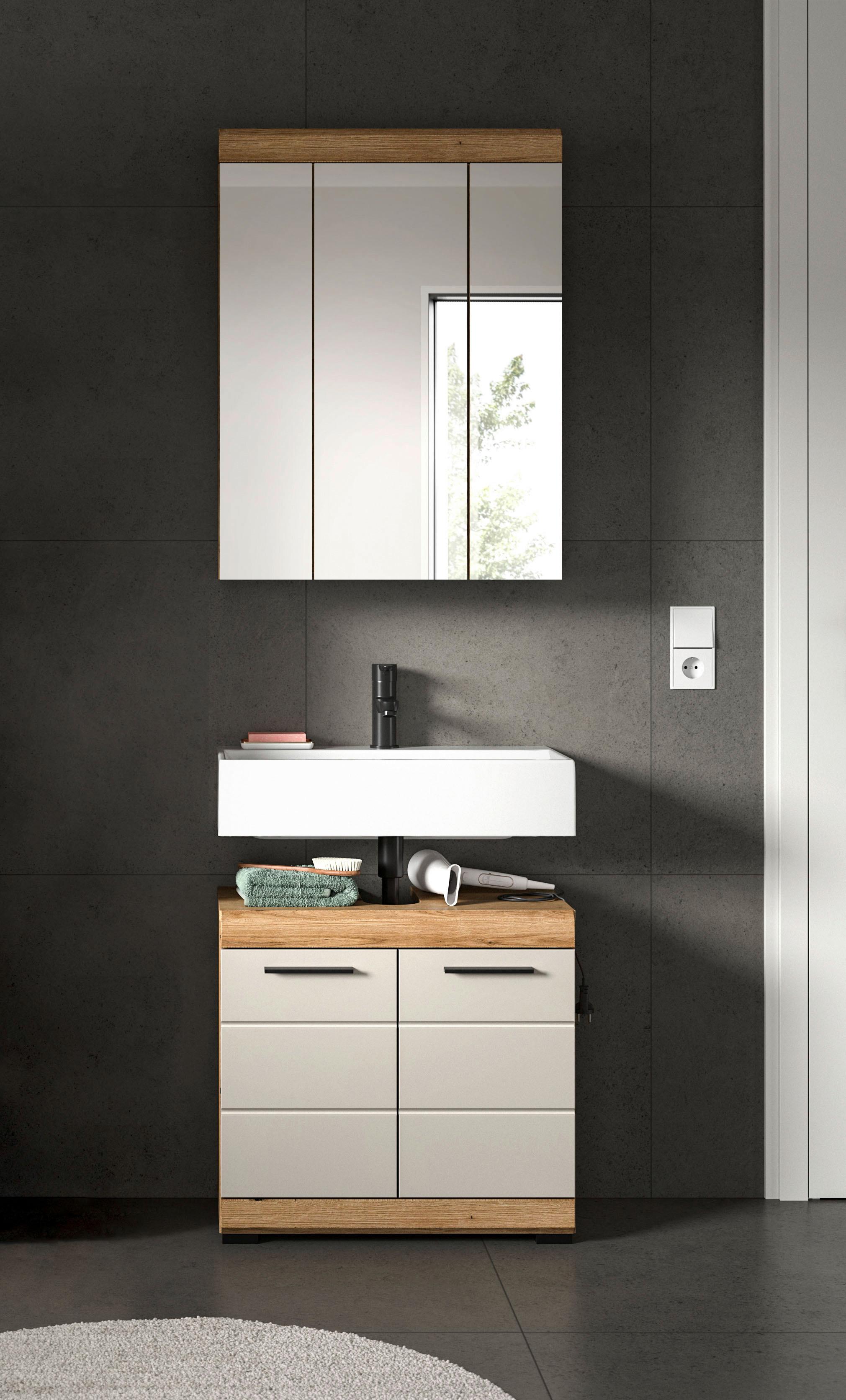 Badezimmer Scout 2-tlg. ca. 60 cm Kaschmir - Kaschmir/Schwarz, MODERN, Glas/Holzwerkstoff (60cm) - MID.YOU