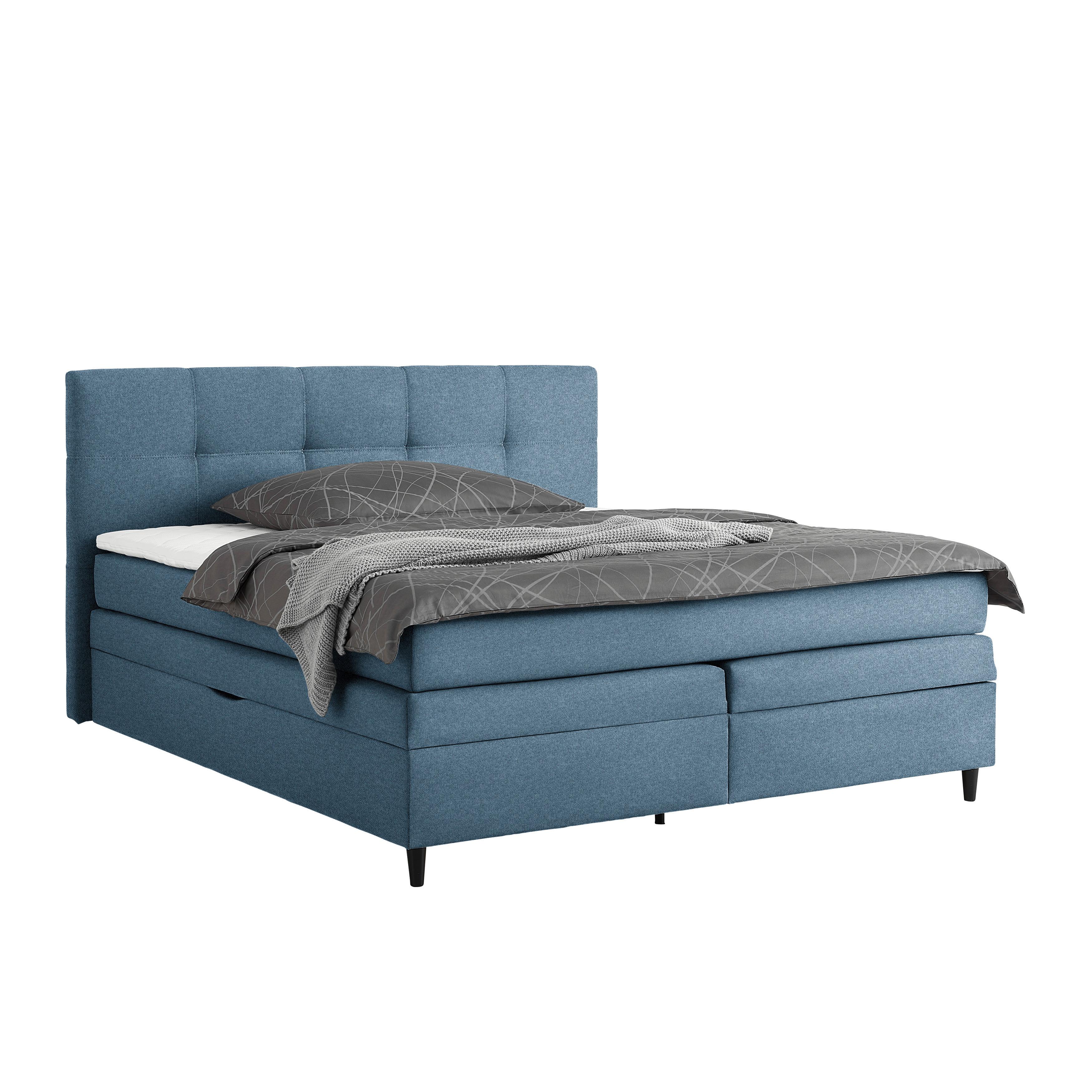 Boxspringbett Miami in Dunkelblau ca. 180x200cm - Schwarz/Dunkelblau, KONVENTIONELL, Holz/Holzwerkstoff (180/200cm) - Mömax