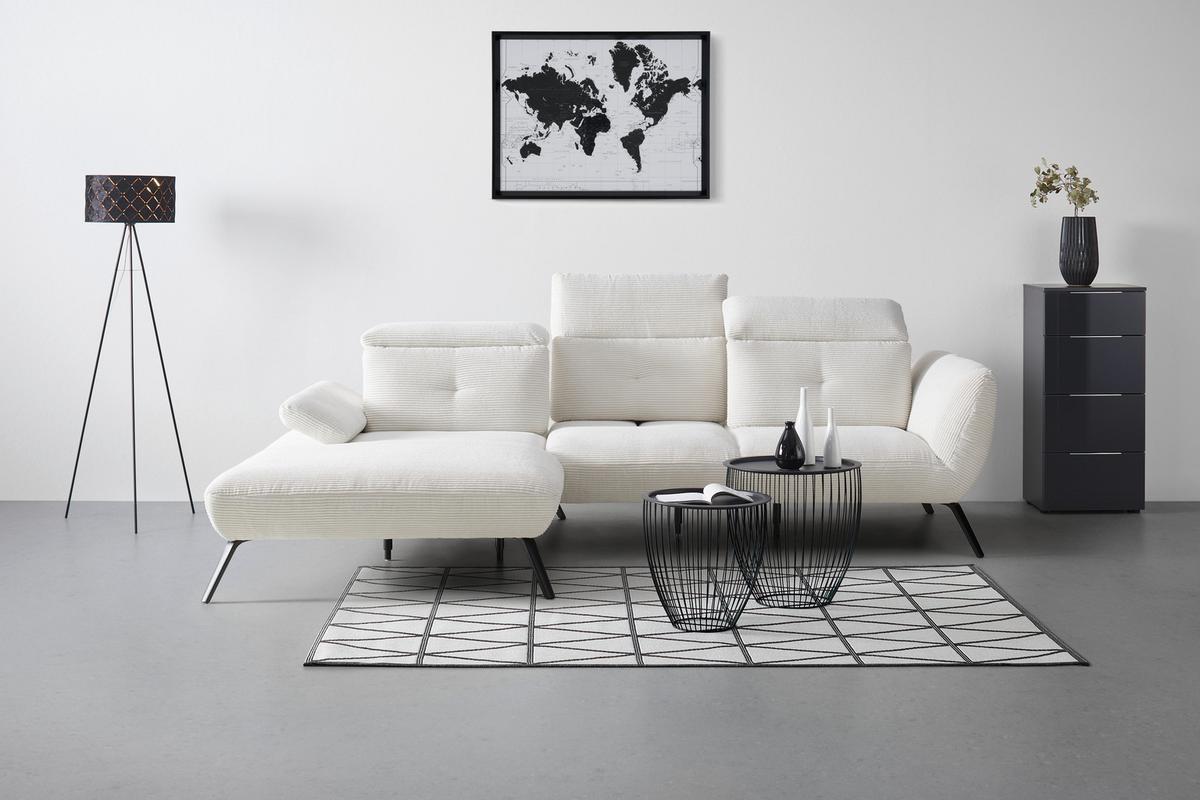 Wohnlandschaft Seattle in Weiß - Weiss/Schwarz, Modern, Holzwerkstoff/Textil (196/301cm) - Premium Living